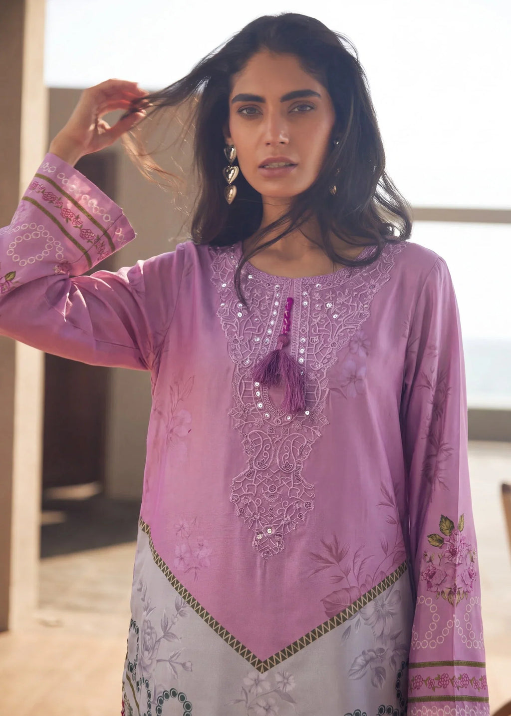 Mehshar Lailac Premium Fabric Pakistani Summer Dresses - Sahiba-clothing - 3