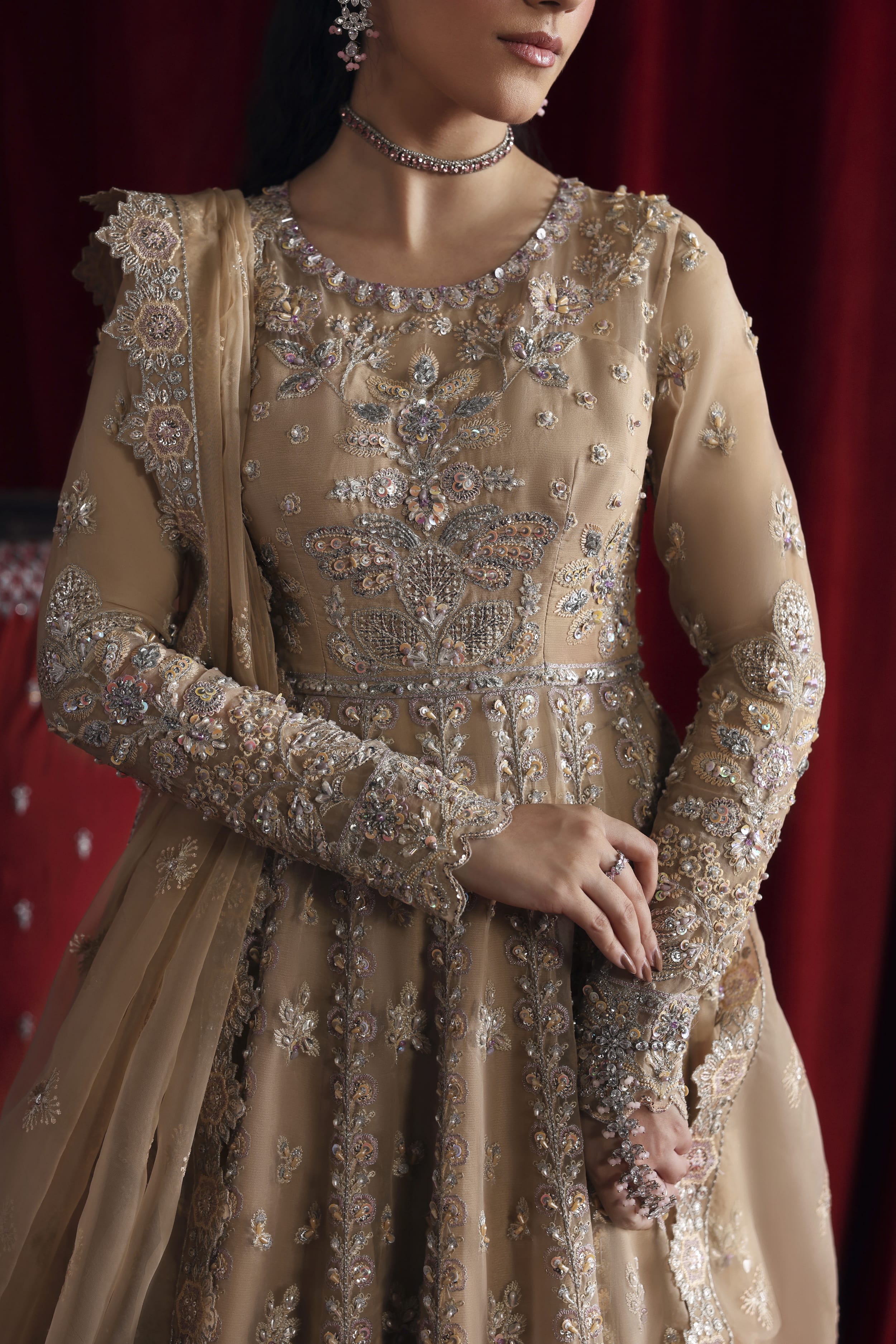 Parisa Raw Silk Pakistani Bridal and Formal Dresses - Akbar Aslam - 3