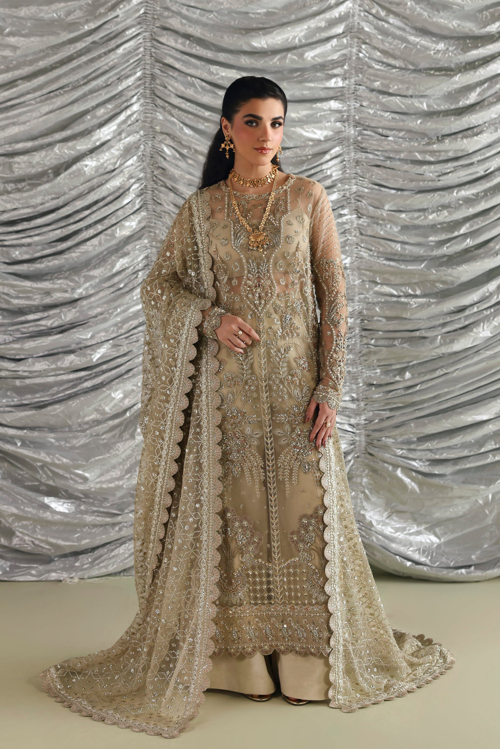 Roshanara Raw Silk Pakistani Formal Dresses - Akbar Aslam - 1