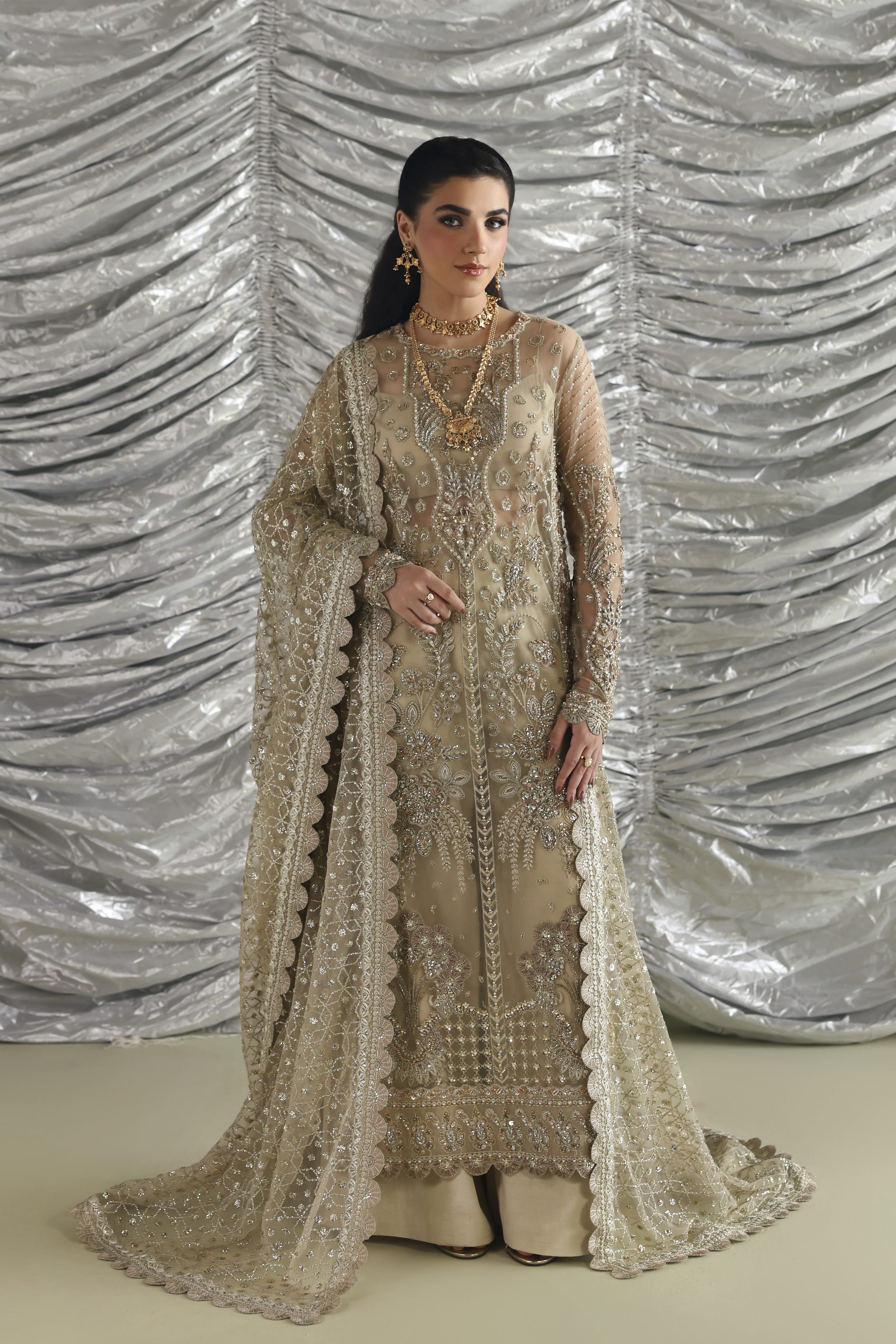 Roshanara Raw Silk Pakistani Formal Dresses - Akbar Aslam - 1