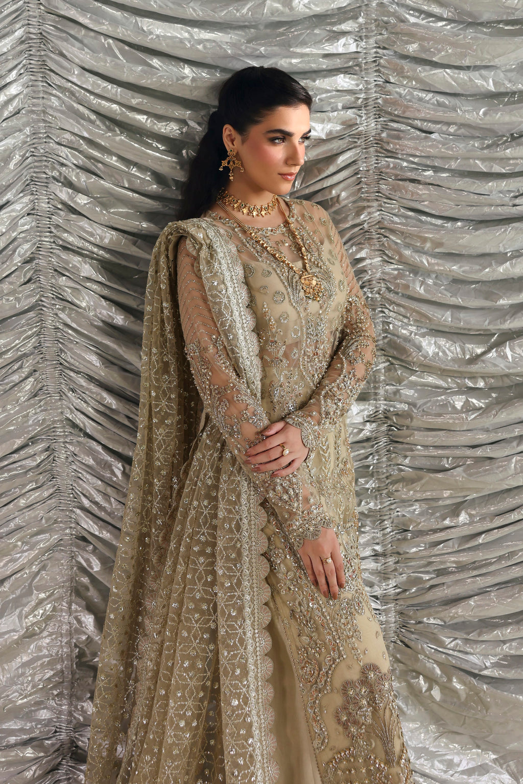 Roshanara Raw Silk Pakistani Formal Dresses - Akbar Aslam - 3