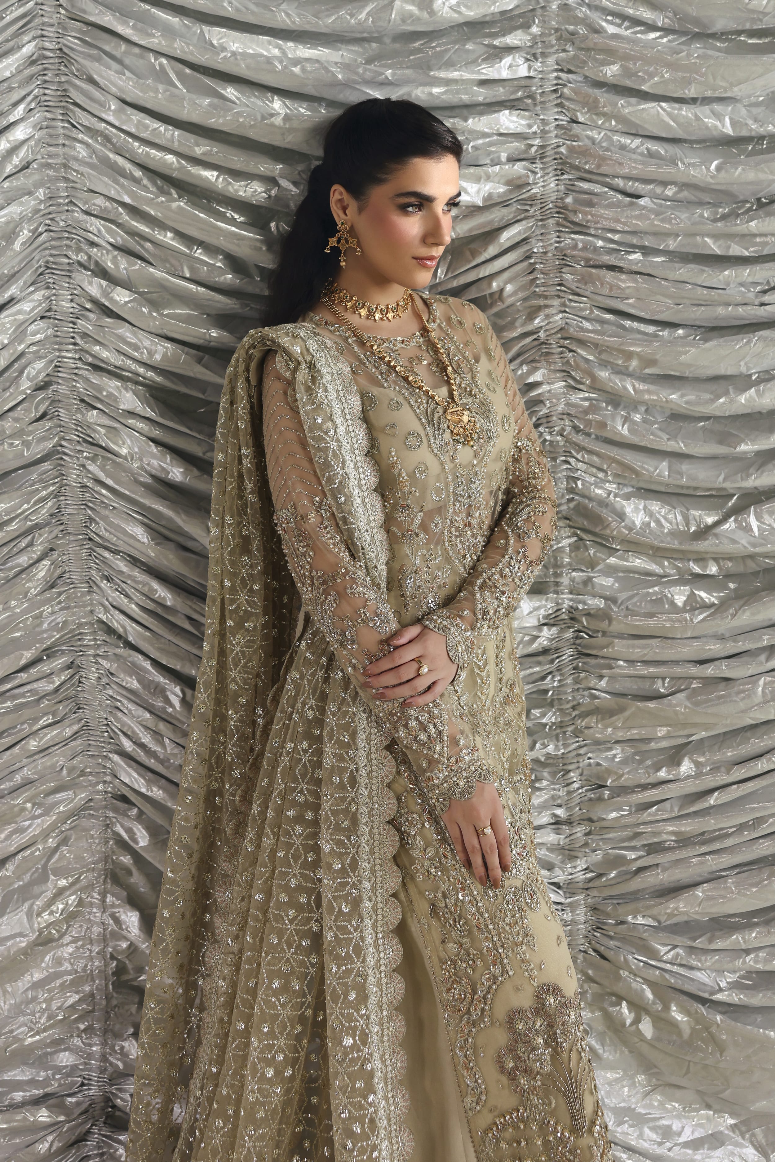 Roshanara Raw Silk Pakistani Formal Dresses - Akbar Aslam - 3