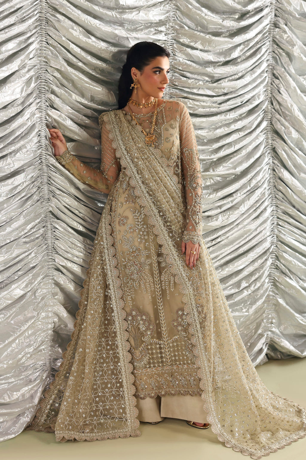 Roshanara Raw Silk Pakistani Formal Dresses - Akbar Aslam - 4