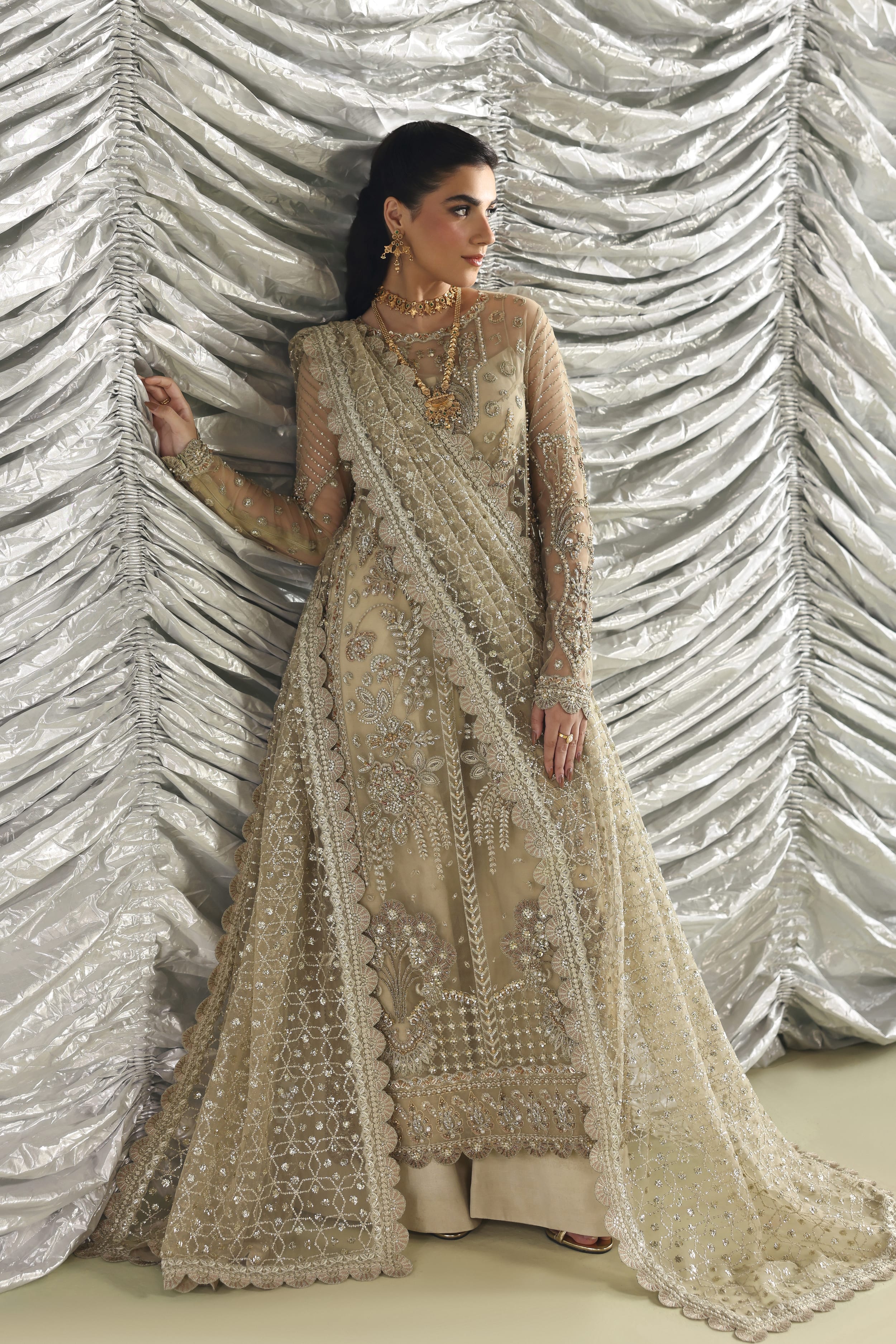 Roshanara Raw Silk Pakistani Formal Dresses - Akbar Aslam - 4