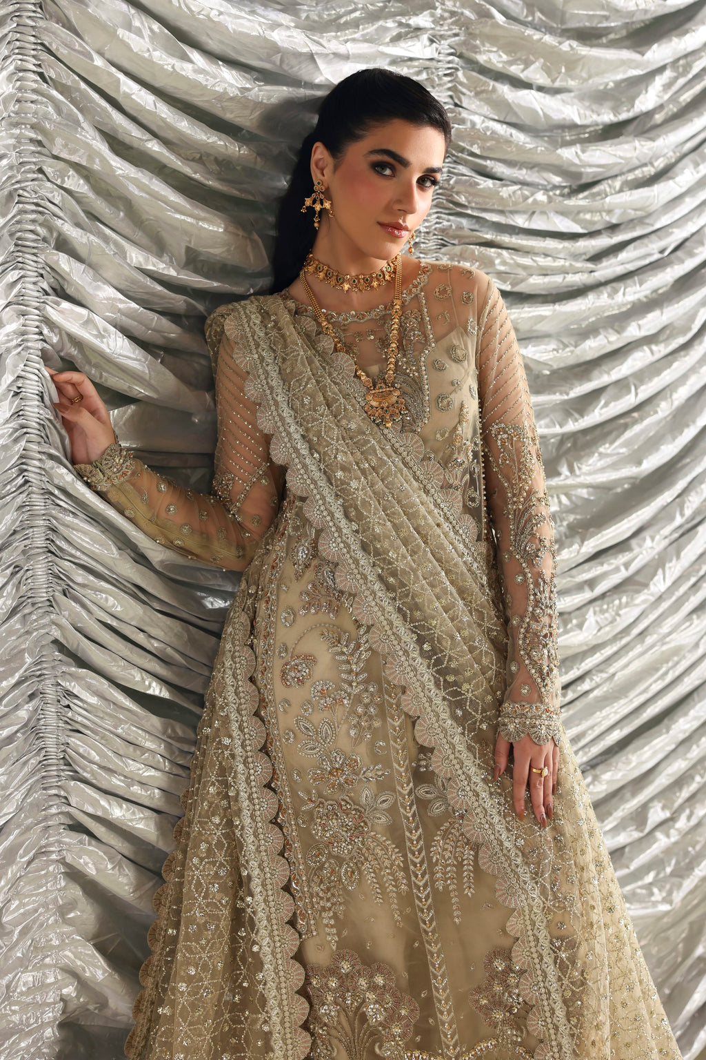 Roshanara Raw Silk Pakistani Formal Dresses - Akbar Aslam - 5