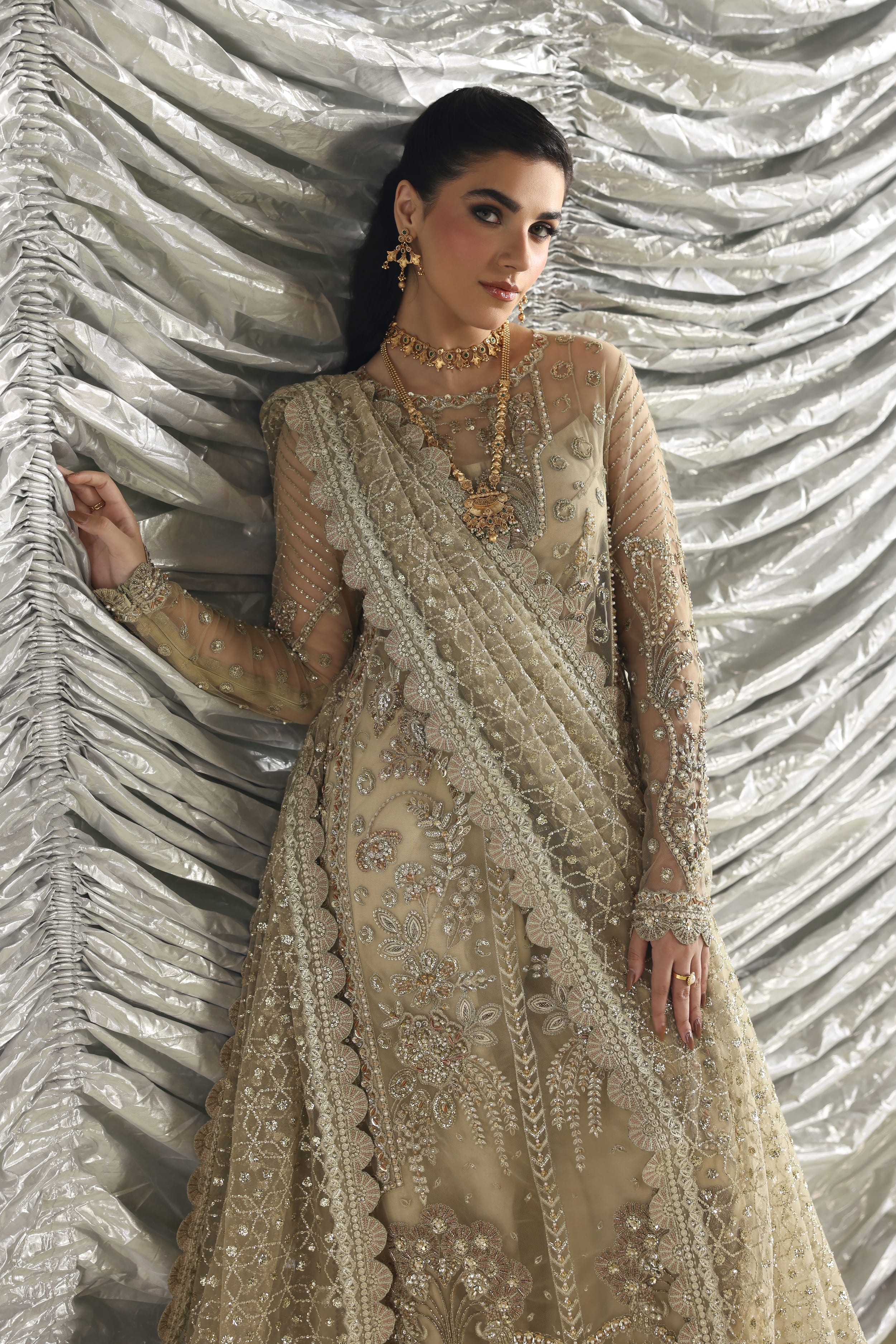 Roshanara Raw Silk Pakistani Formal Dresses - Akbar Aslam - 5