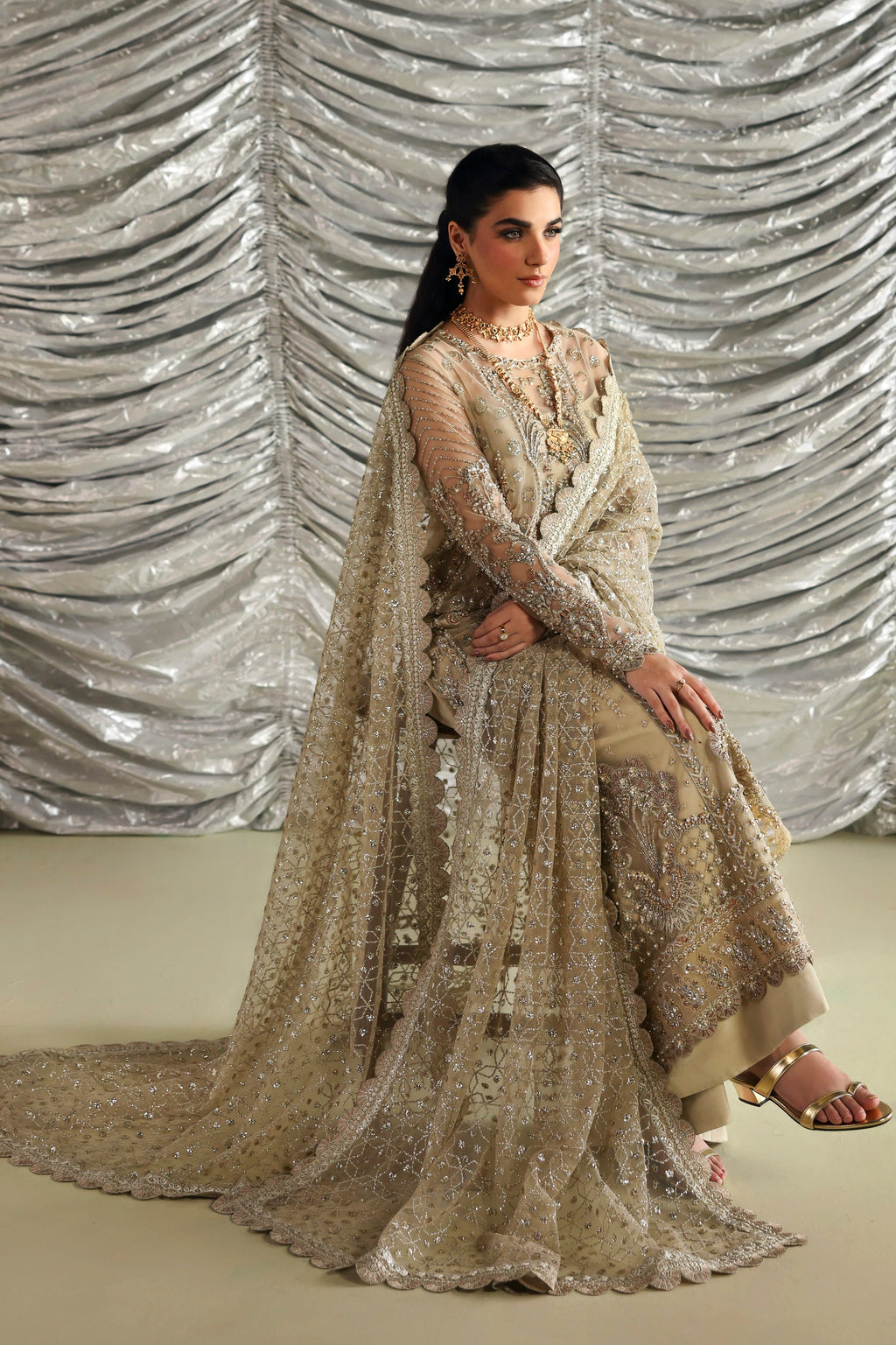 Roshanara Raw Silk Pakistani Formal Dresses - Akbar Aslam - 7