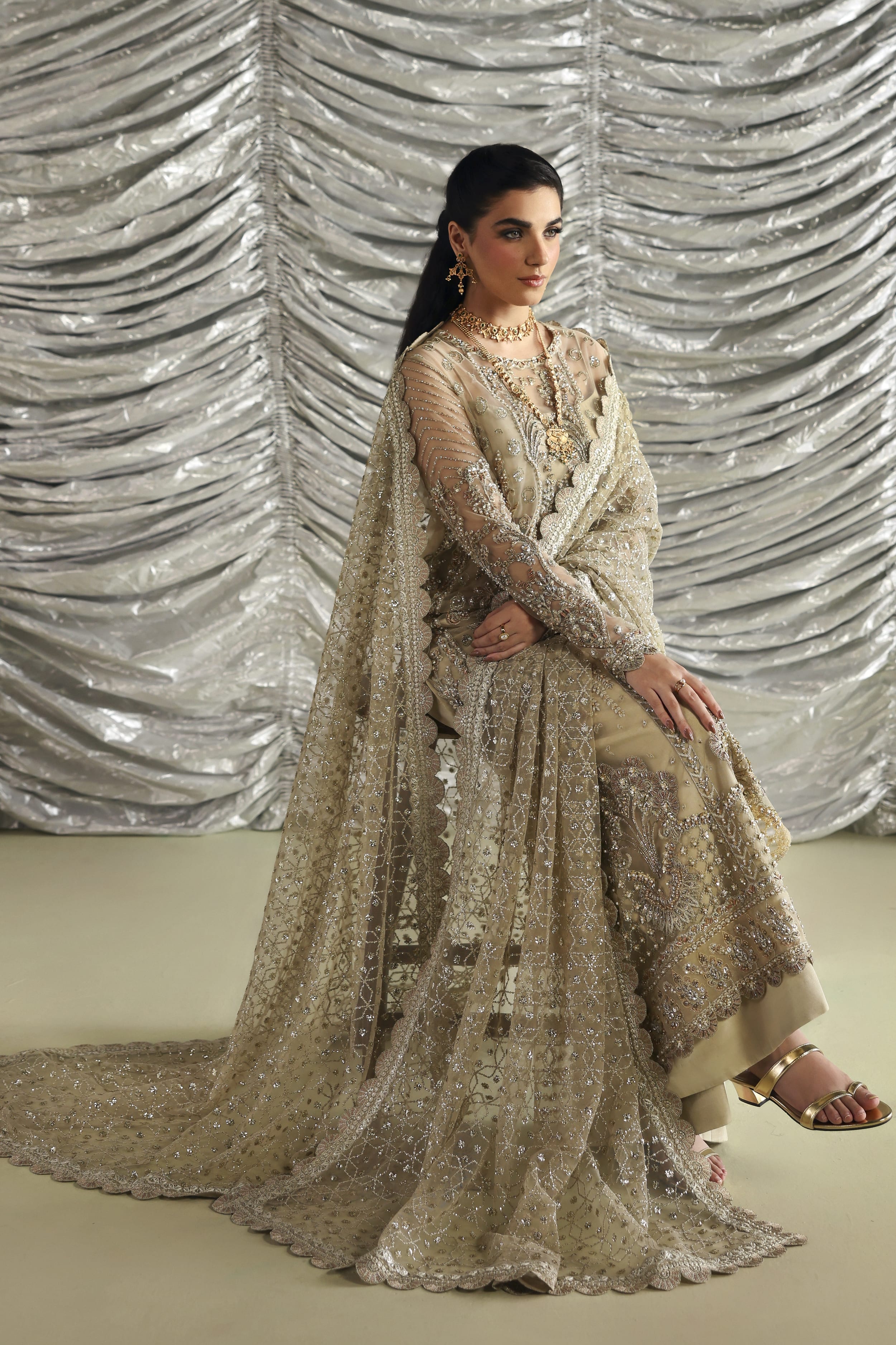 Roshanara Raw Silk Pakistani Formal Dresses - Akbar Aslam - 7