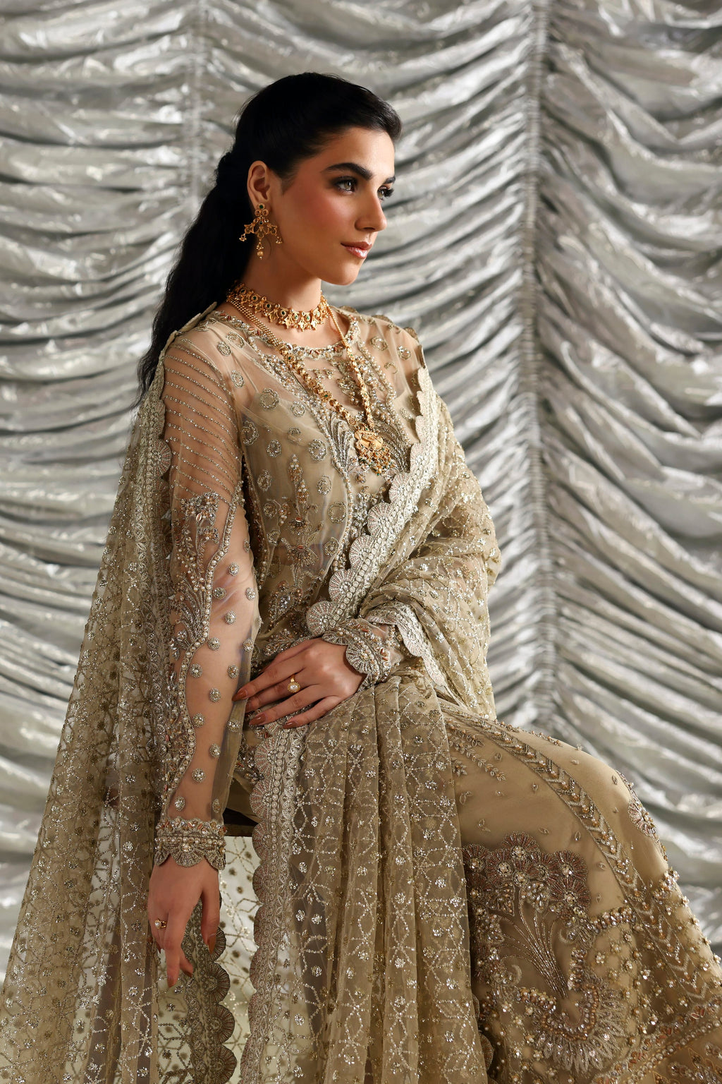 Roshanara Raw Silk Pakistani Formal Dresses - Akbar Aslam - 8