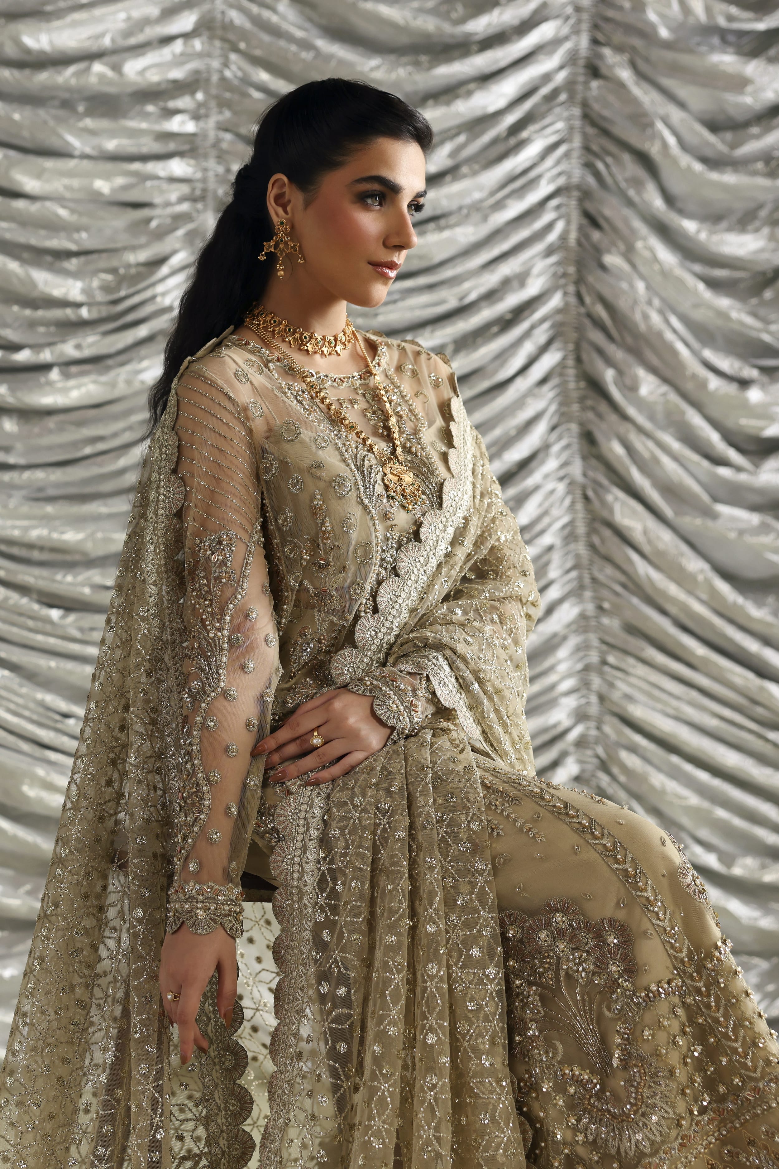 Roshanara Raw Silk Pakistani Formal Dresses - Akbar Aslam - 8
