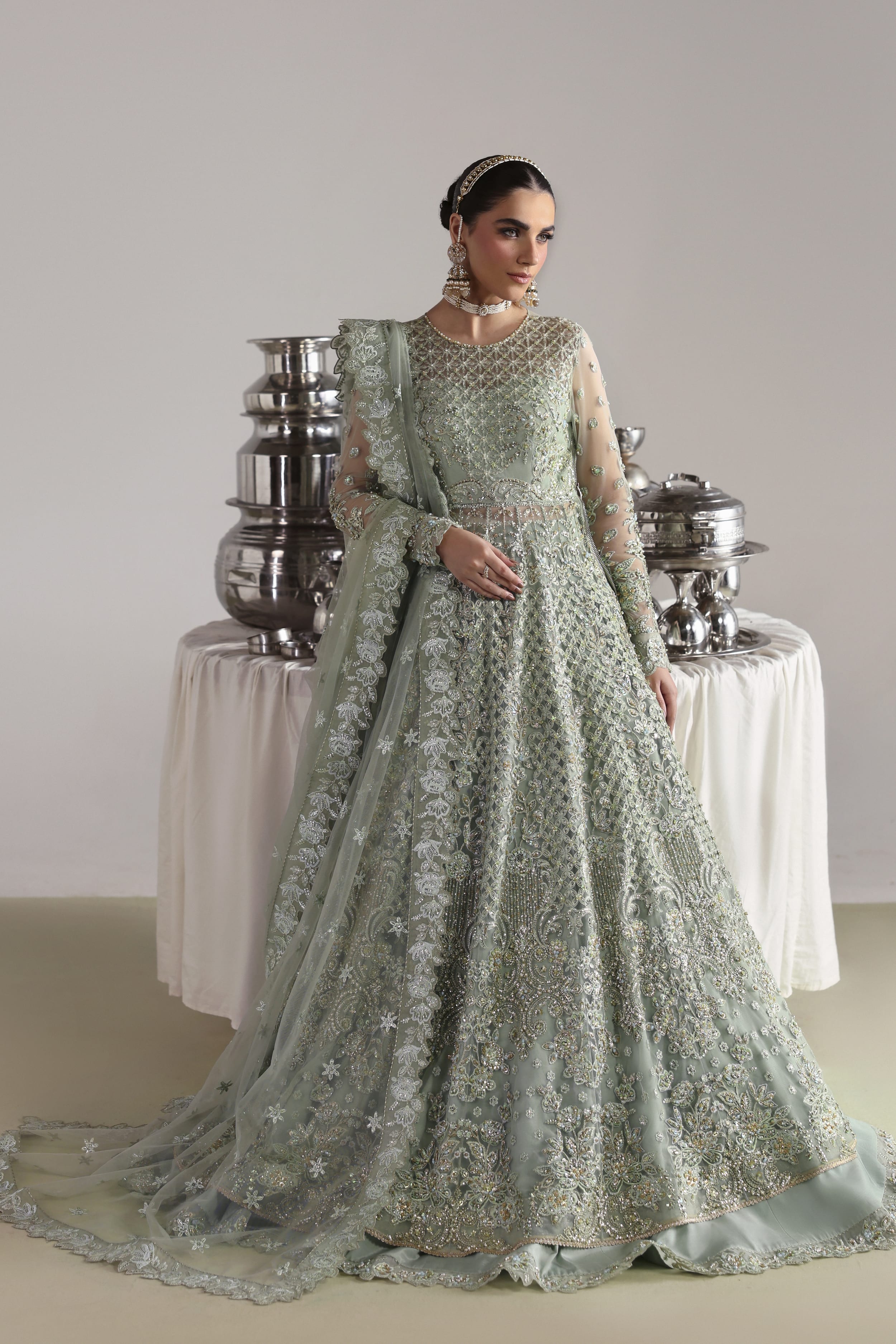 Mahsima Raw Silk Pakistani Bridal and Formal Dresses - Akbar Aslam - 3