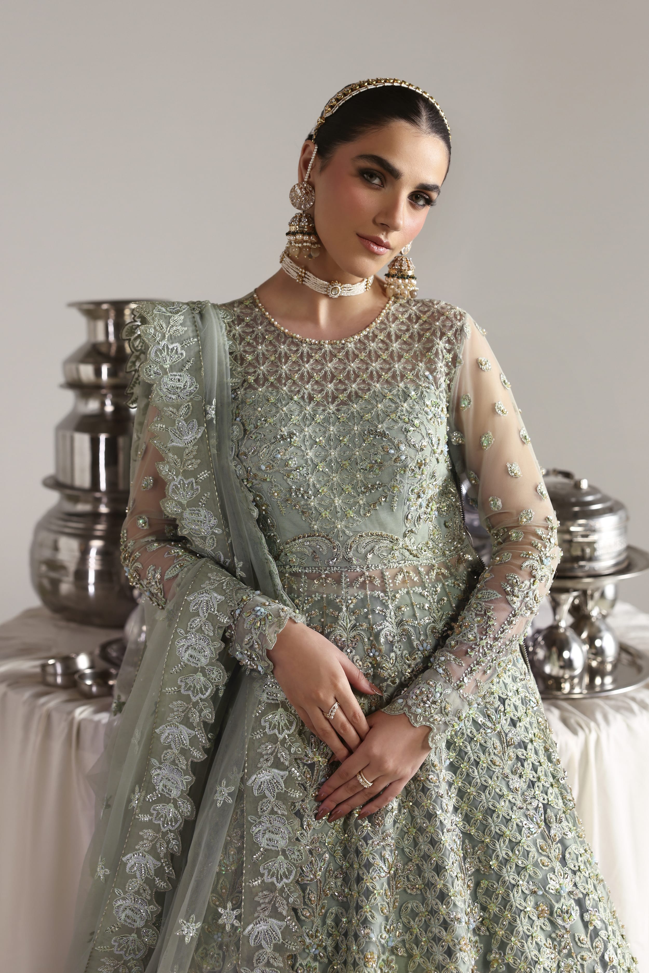 Mahsima Raw Silk Pakistani Bridal and Formal Dresses - Akbar Aslam - 4