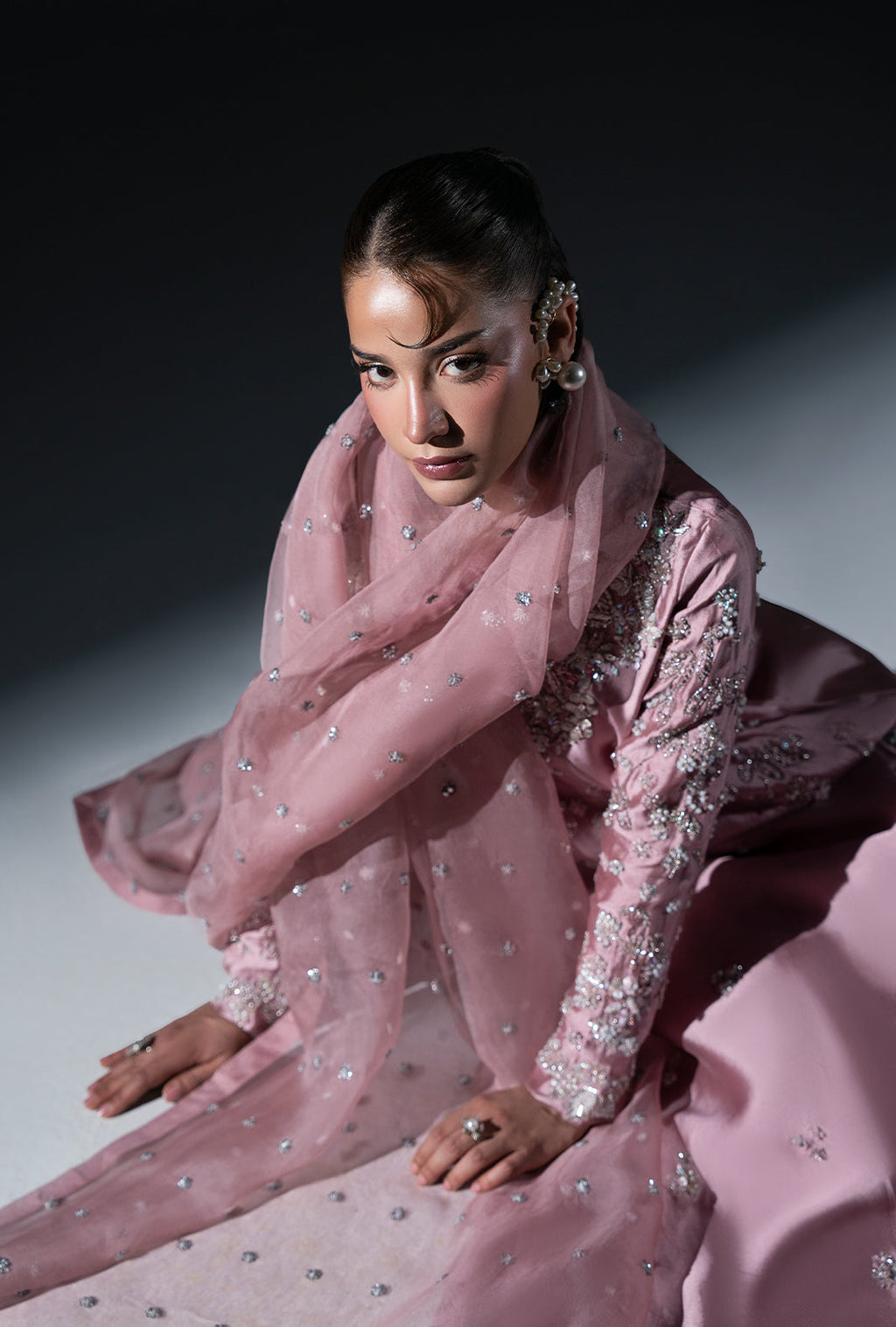 Dusty Rose Organza Pakistani Formal Dresses - AJR Couture - 8