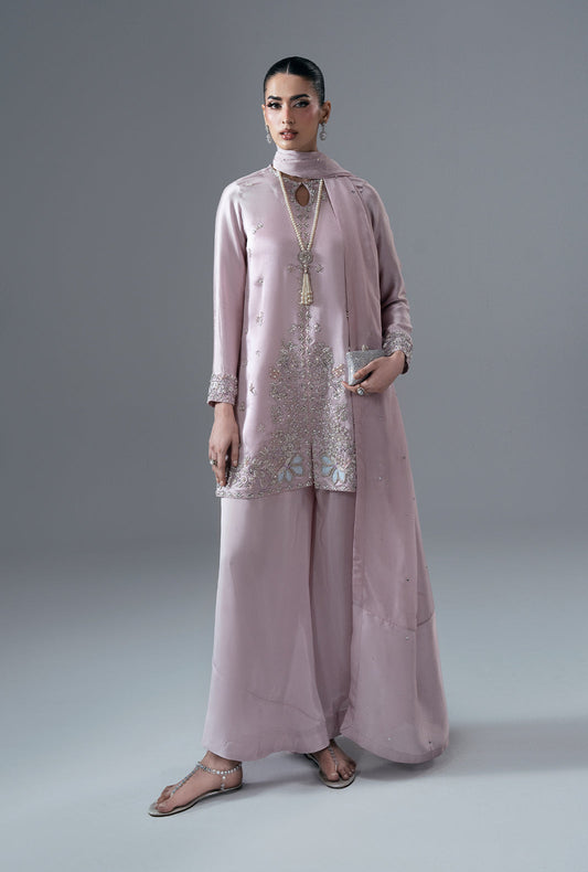 Rose Quartz Silk Pakistani Formal Dresses - AJR Couture - 1