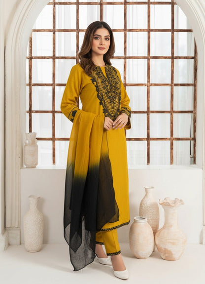 Abeera Mustard Premium Fabric Pakistani Winter Dresses - Sahiba-clothing - 3