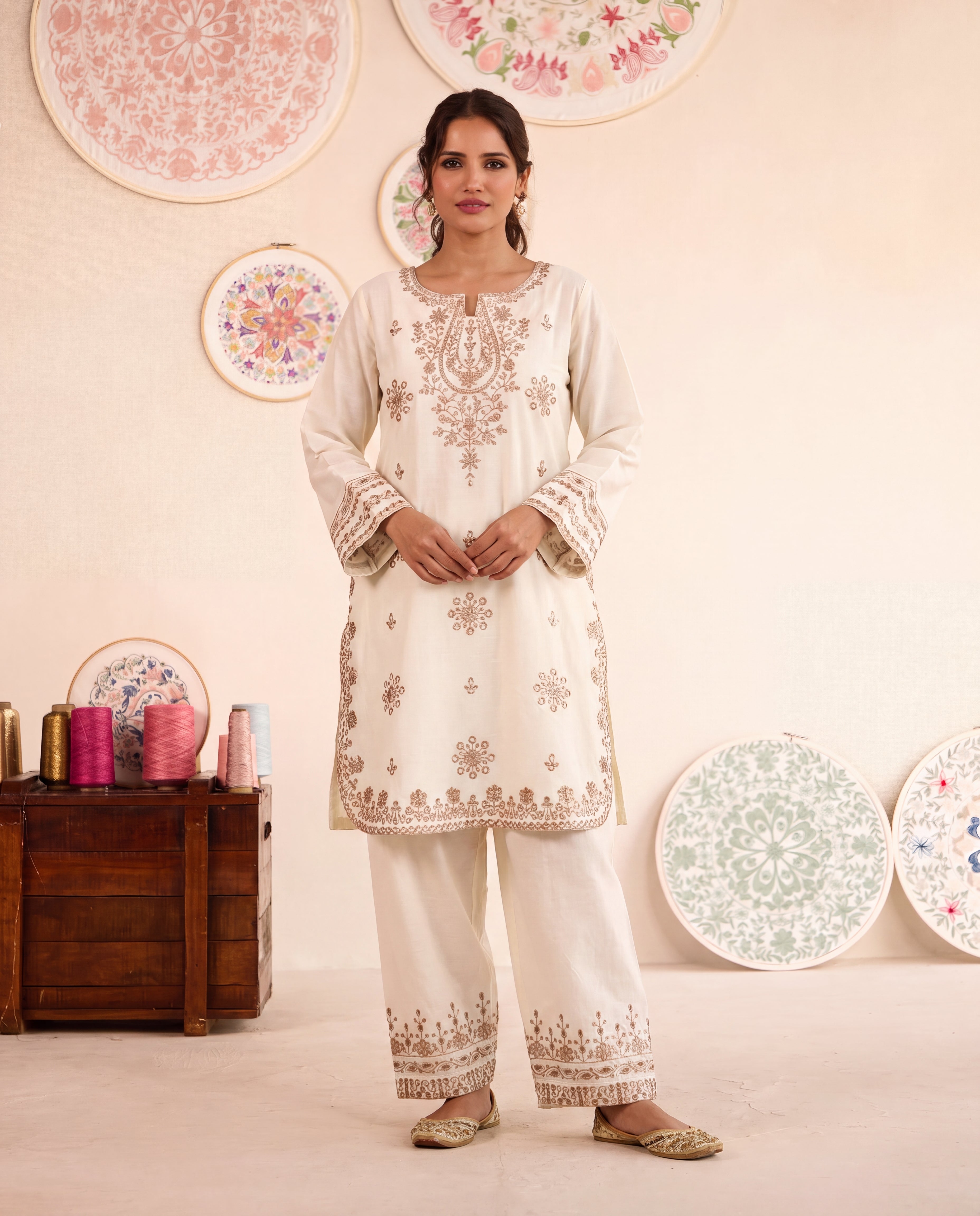 Antique Off White Premium Fabric Pakistani Summer Dresses - Sahiba-clothing - 1