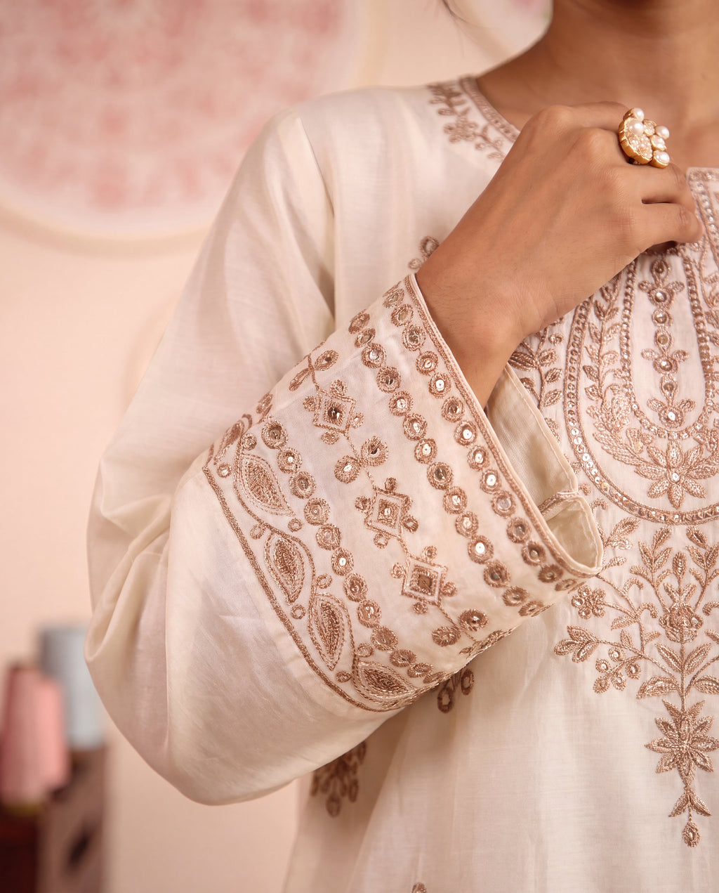 Antique Off White Premium Fabric Pakistani Summer Dresses - Sahiba-clothing - 3