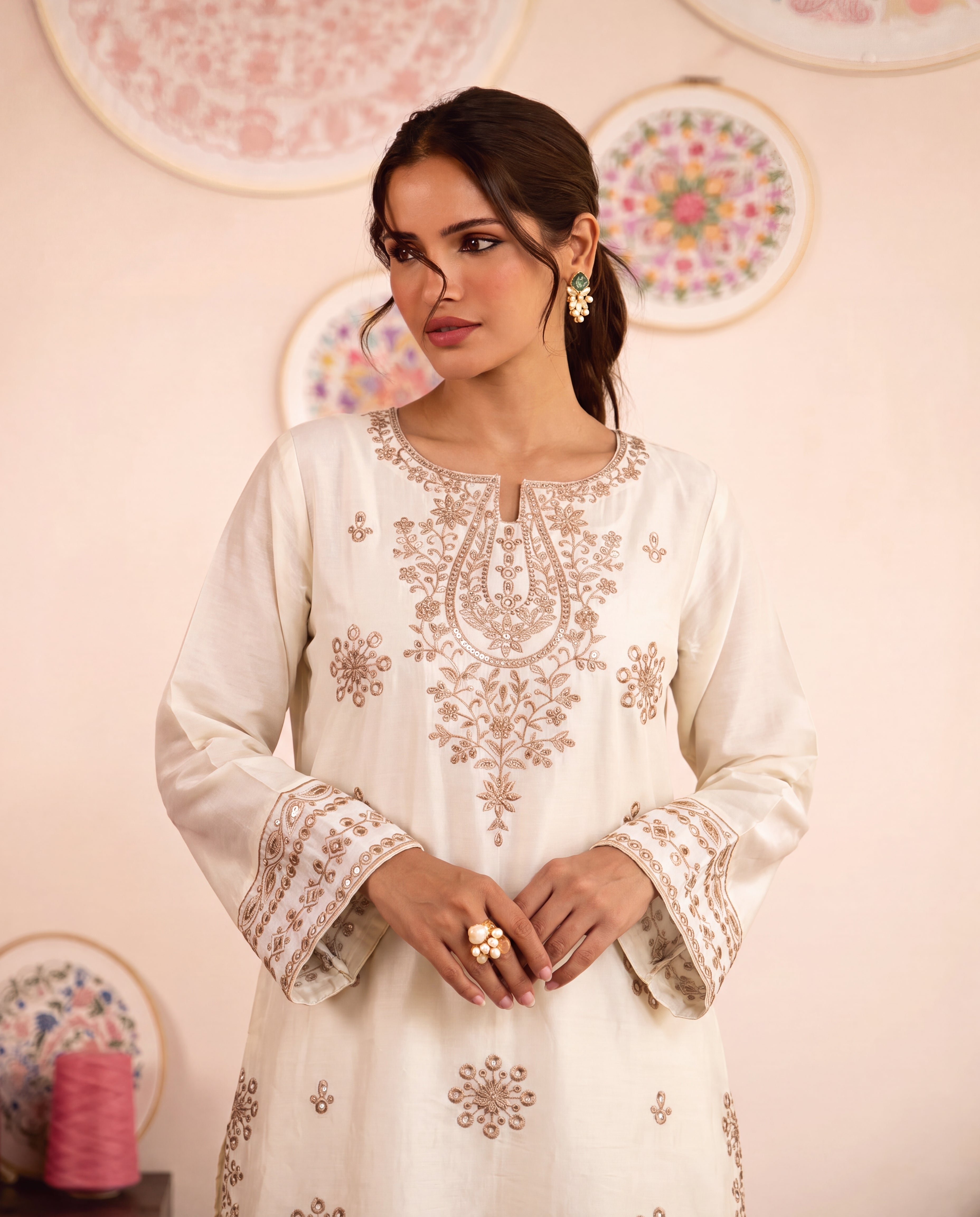 Antique Off White Premium Fabric Pakistani Summer Dresses - Sahiba-clothing - 6