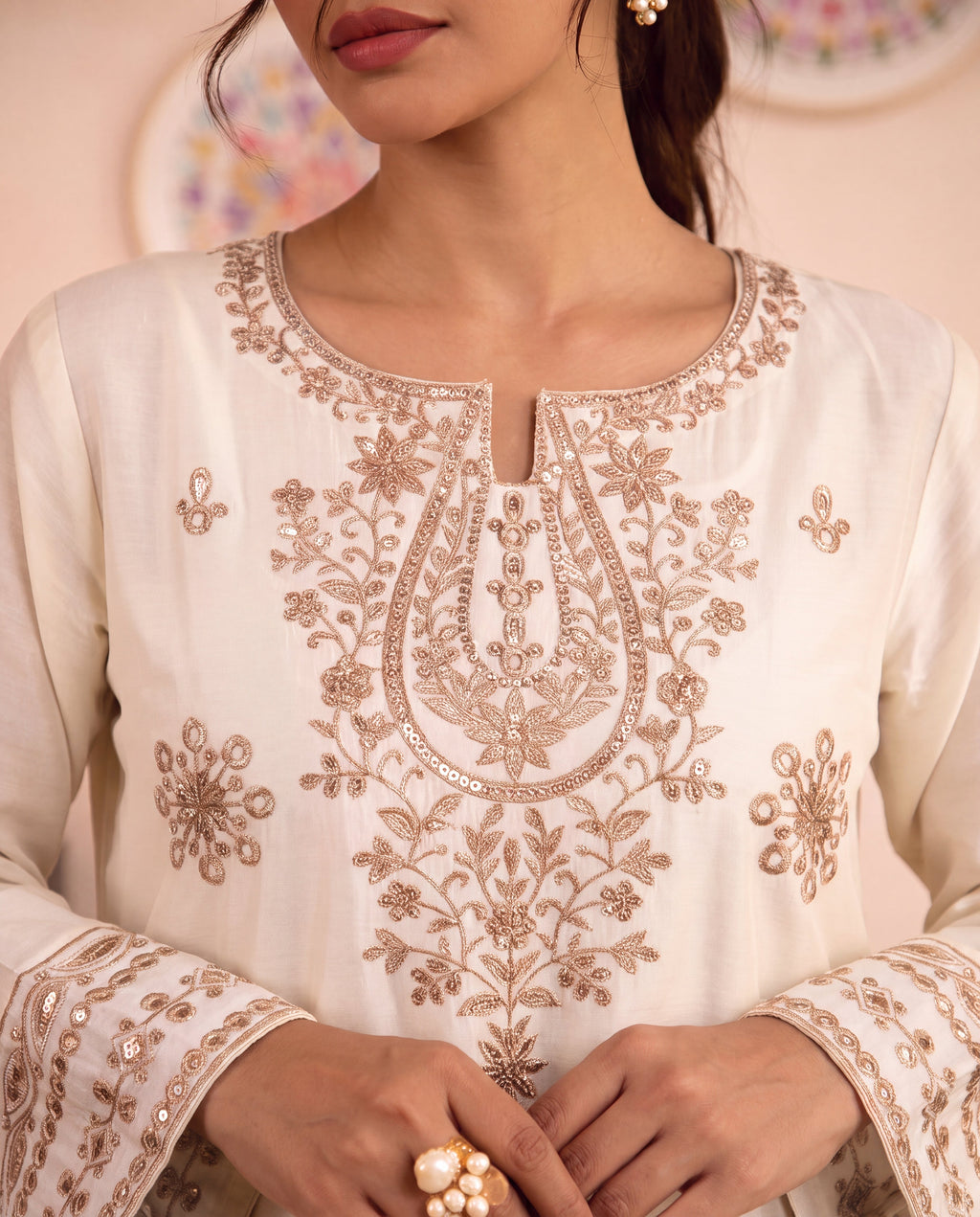 Antique Off White Premium Fabric Pakistani Summer Dresses - Sahiba-clothing - 2