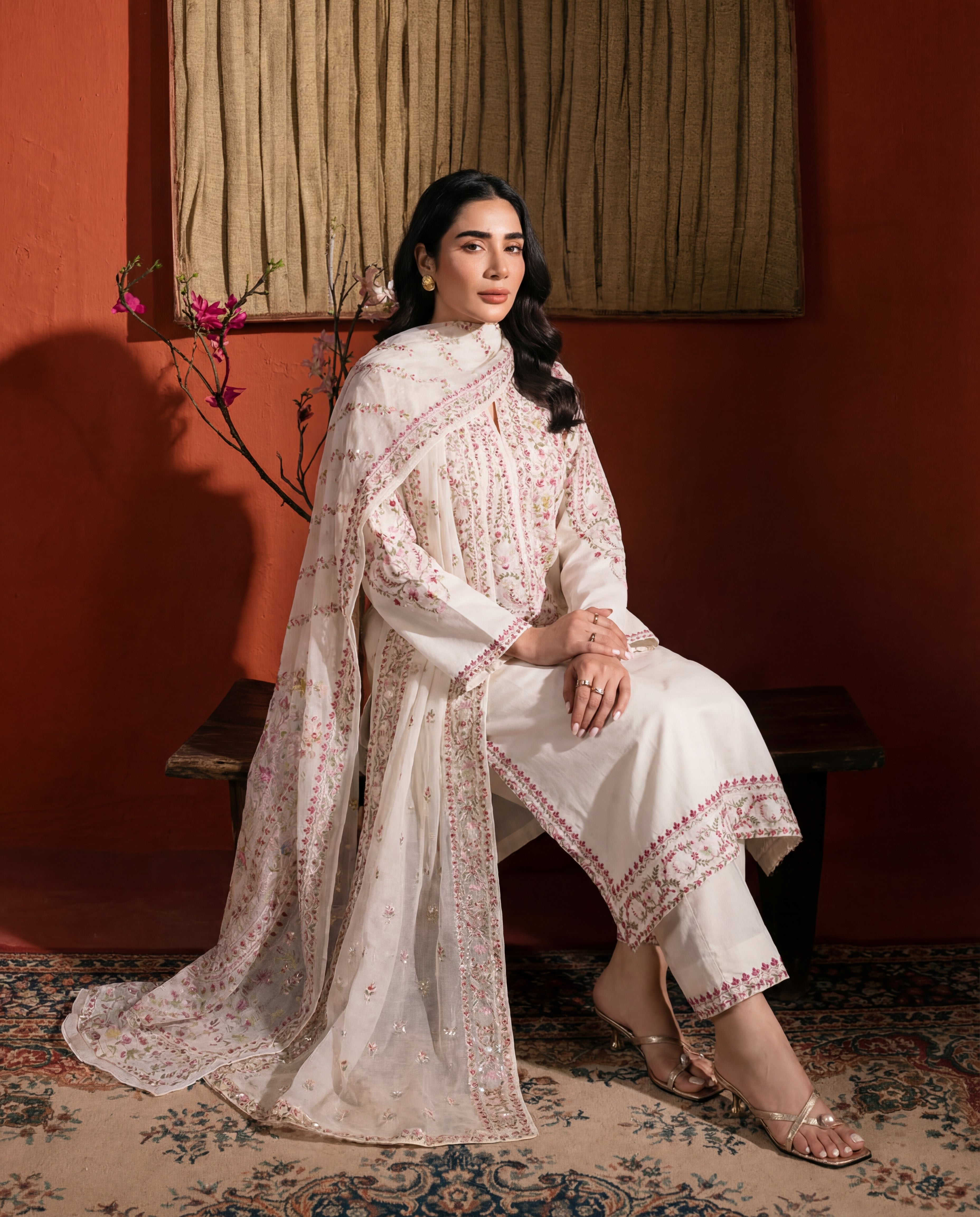 Basanti white Premium Fabric Pakistani Summer Dresses - Sahiba-clothing - 5