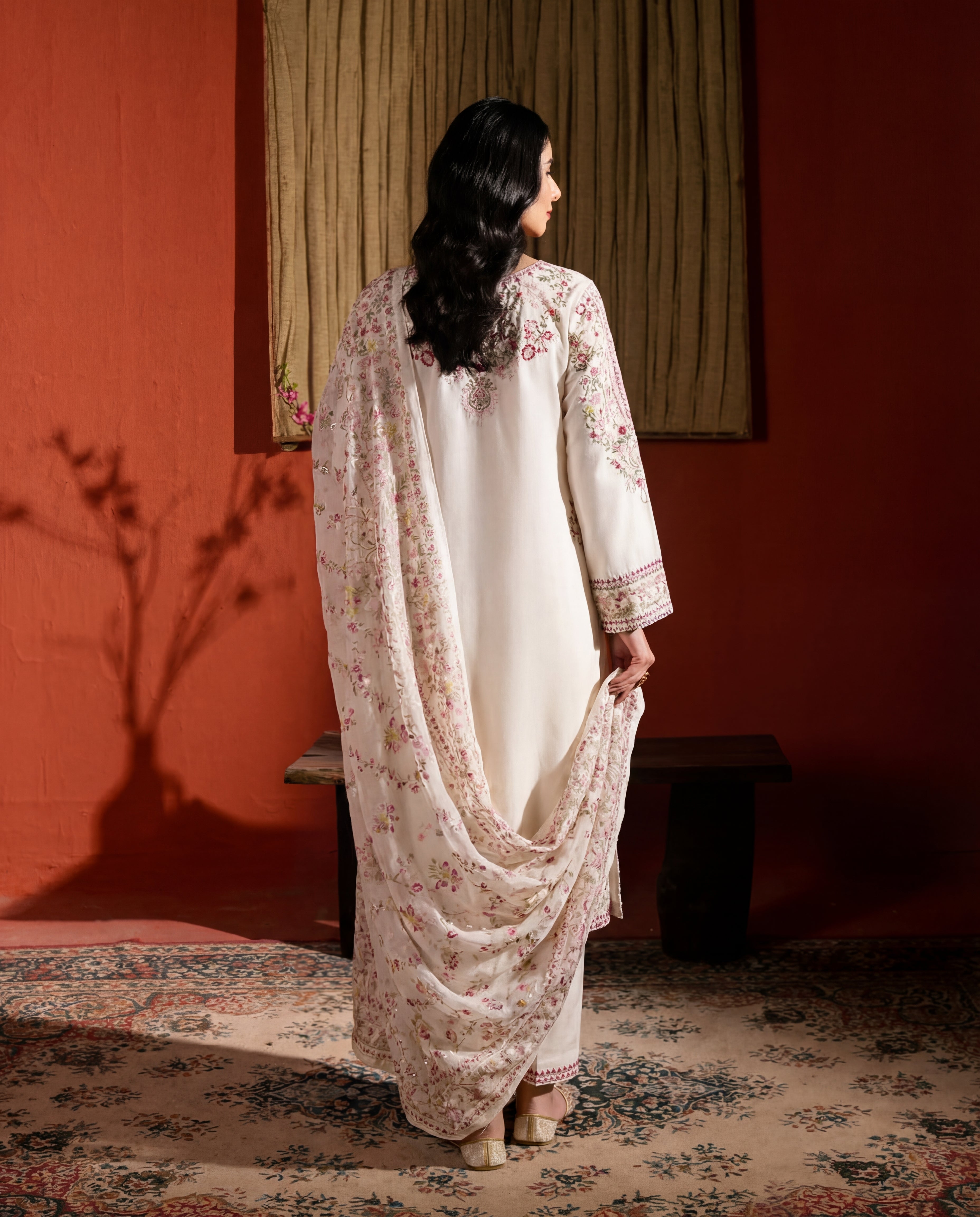 Basanti white Premium Fabric Pakistani Summer Dresses - Sahiba-clothing - 4