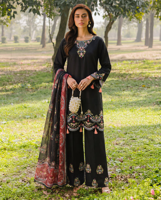 Carnation Black Premium Fabric Pakistani Summer Dresses - Sahiba-clothing - 1