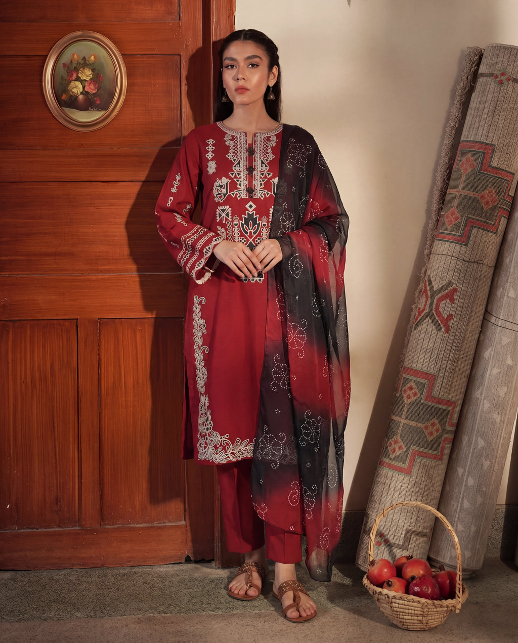 Crowne Maroon Premium Fabric Pakistani Summer Dresses - Sahiba-clothing - 5