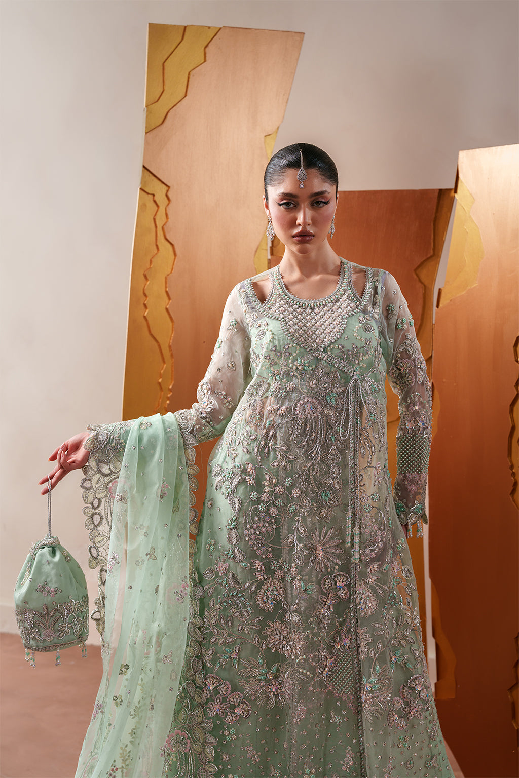 Moonstone Gleam Raw Silk Pakistani Formal Dresses - Emaan Adeel - 2