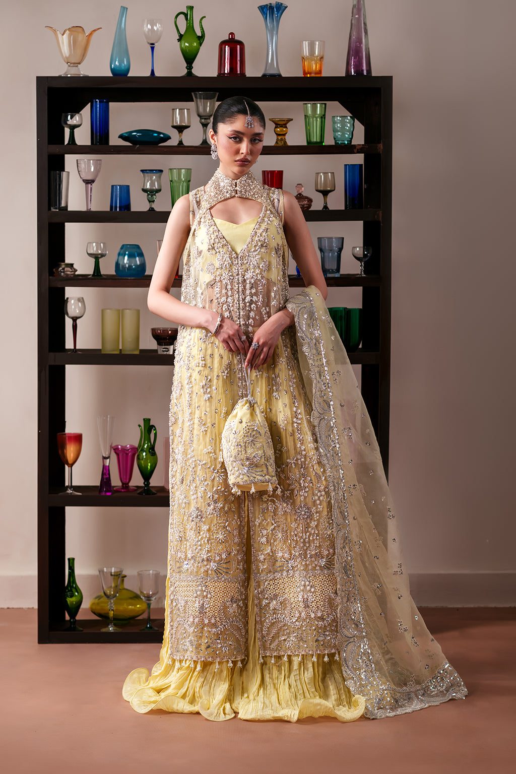 Lemon Quartz Raw Silk Pakistani Formal Dresses - Emaan Adeel - 3
