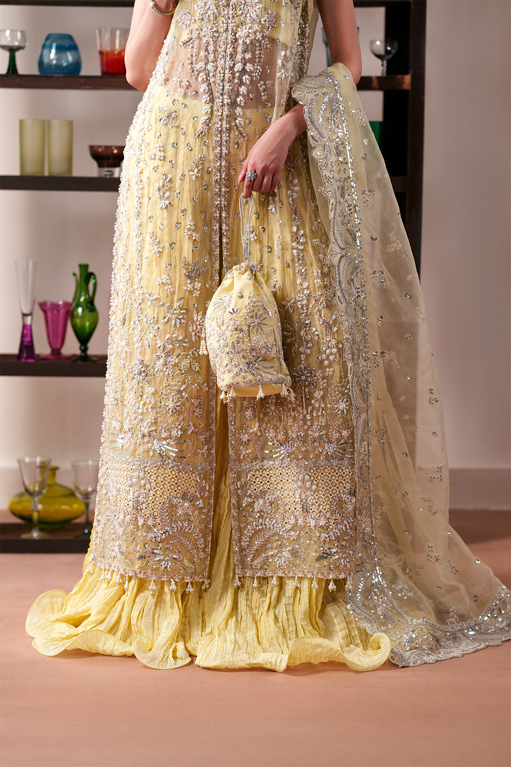 Lemon Quartz Raw Silk Pakistani Formal Dresses - Emaan Adeel - 5