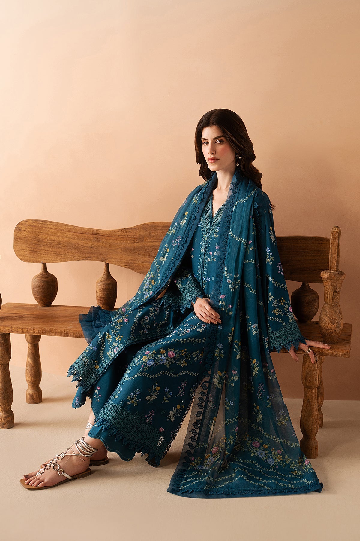 Luem Teal Premium Fabric Pakistani Summer Dresses - Afrozeh - 5