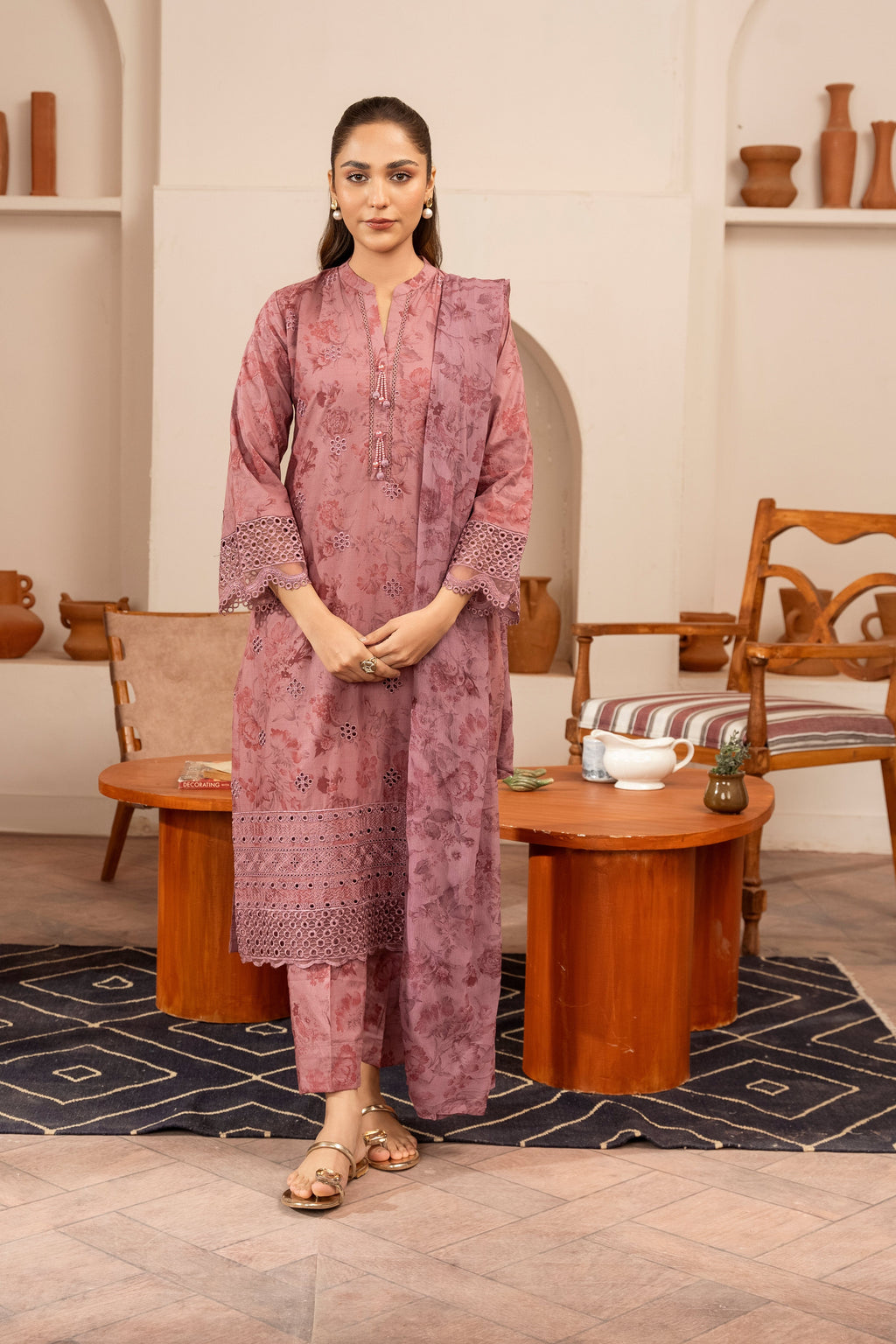 Izrume - Pink Premium Fabric Pakistani Summer Dresses - Sahiba-clothing - 1