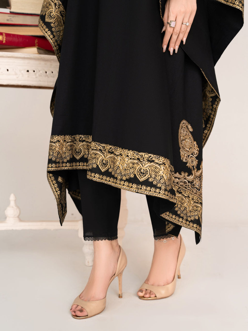 Crescent (Black) - Kaftan Premium Fabric Pakistani Summer Dresses - Sahiba-clothing - 3