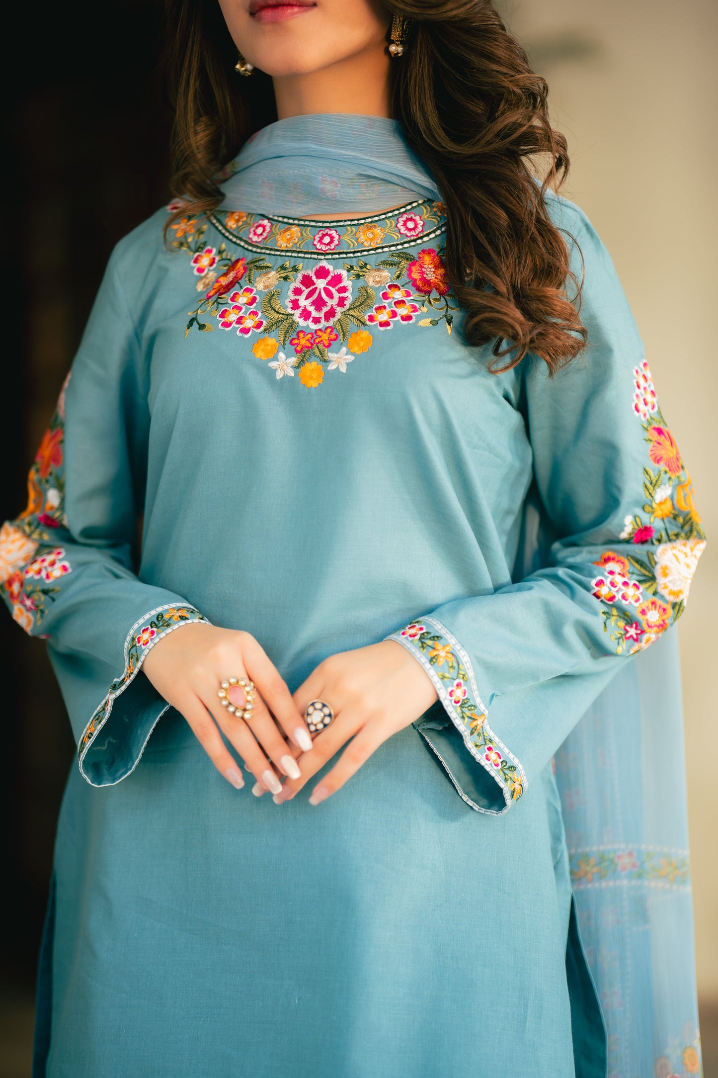 Ayza Blue Premium Fabric Pakistani Summer Dresses - Sahiba-clothing - 4