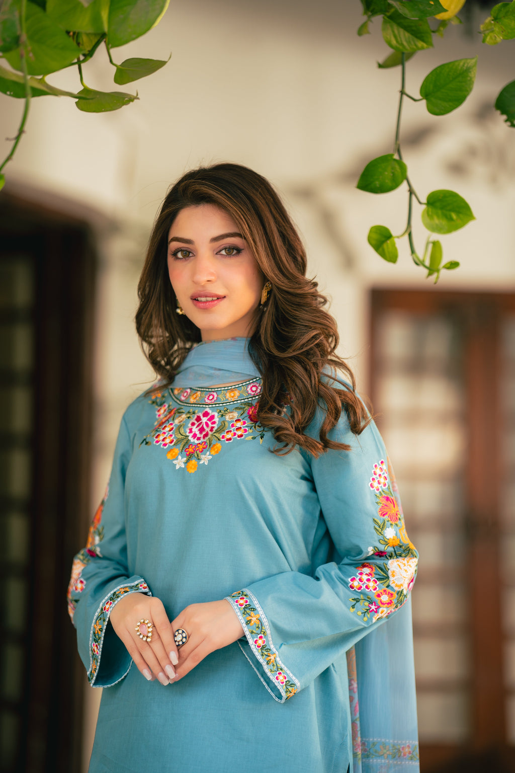 Ayza Blue Premium Fabric Pakistani Summer Dresses - Sahiba-clothing - 2