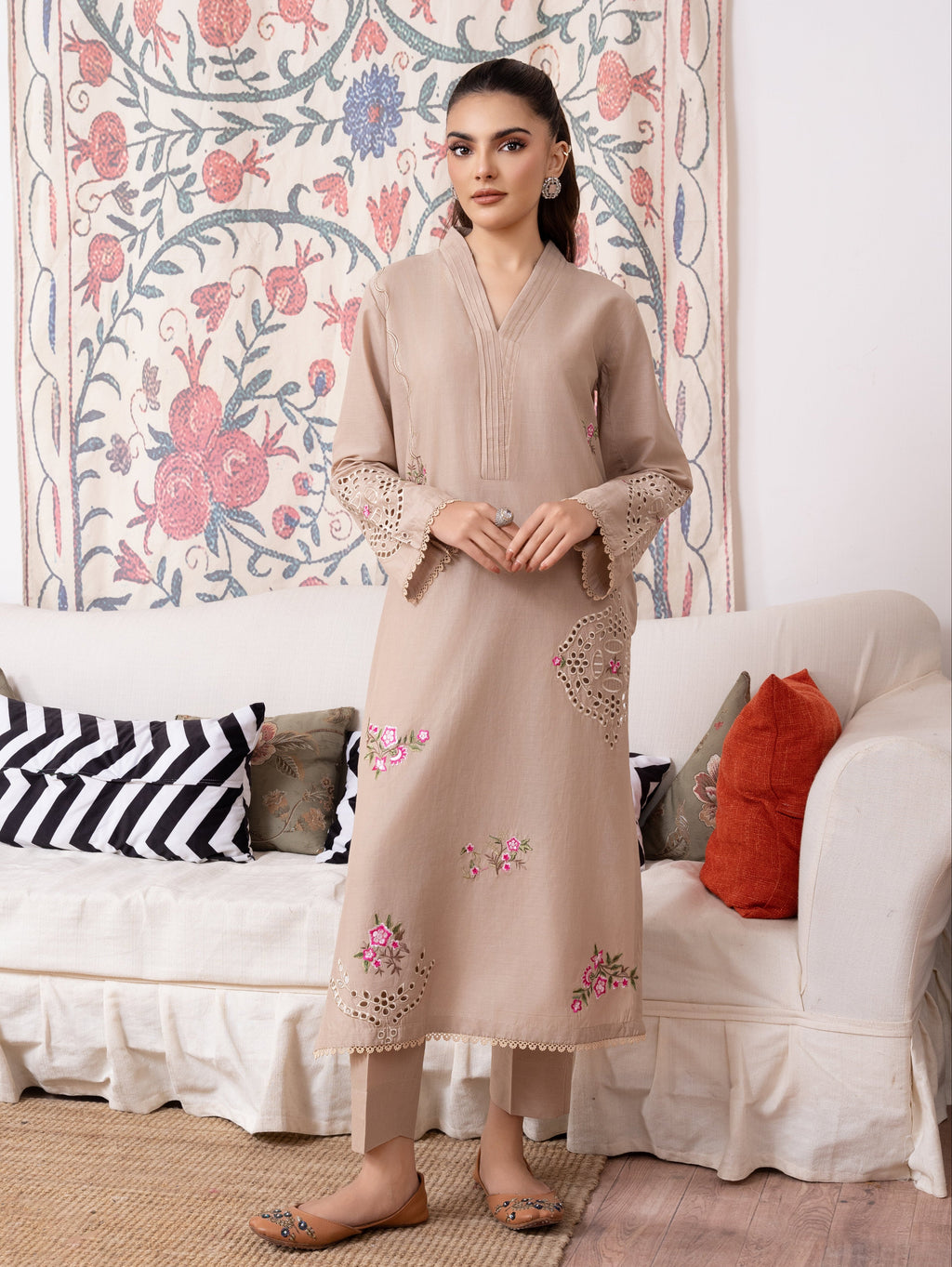 Wave (Beige) Premium Fabric Pakistani Summer Dresses - Sahiba-clothing - 1