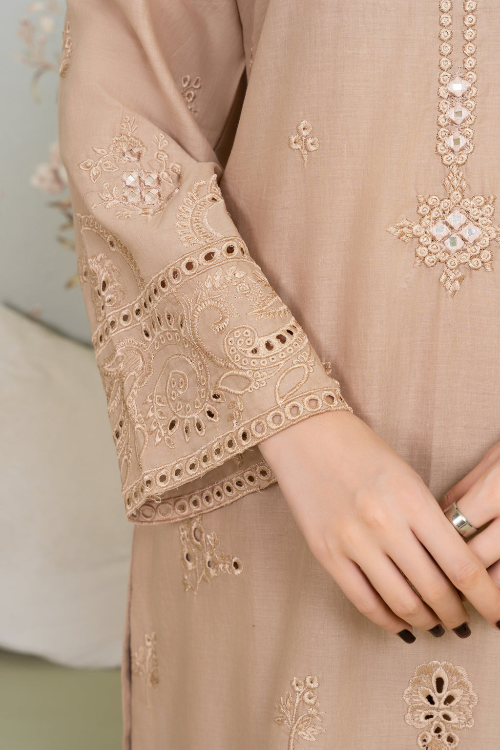 Vanzila - Beige Premium Fabric Pakistani Summer Dresses - Sahiba-clothing - 4