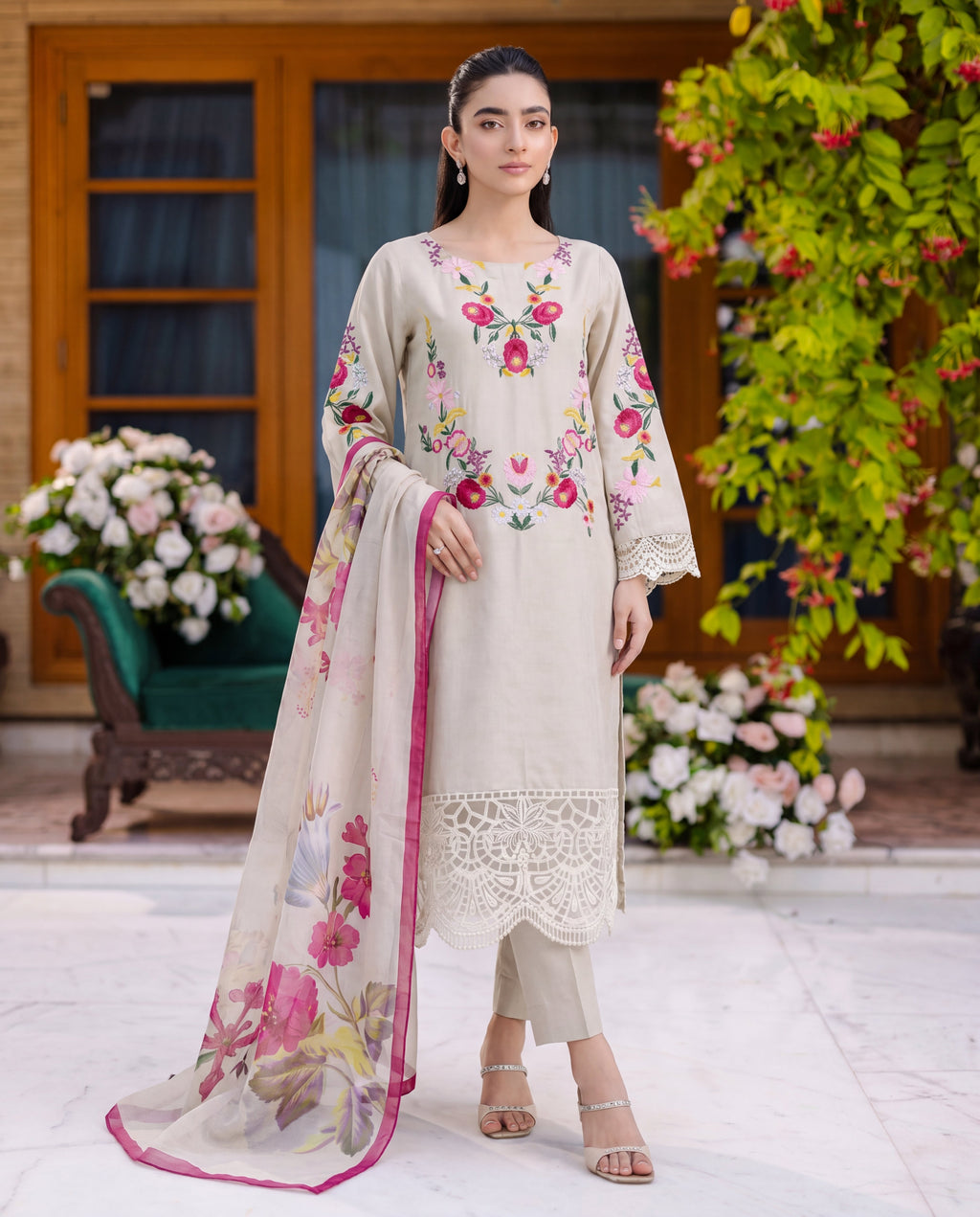 Daffodil Ivory Premium Fabric Pakistani Summer Dresses - Sahiba-clothing - 1