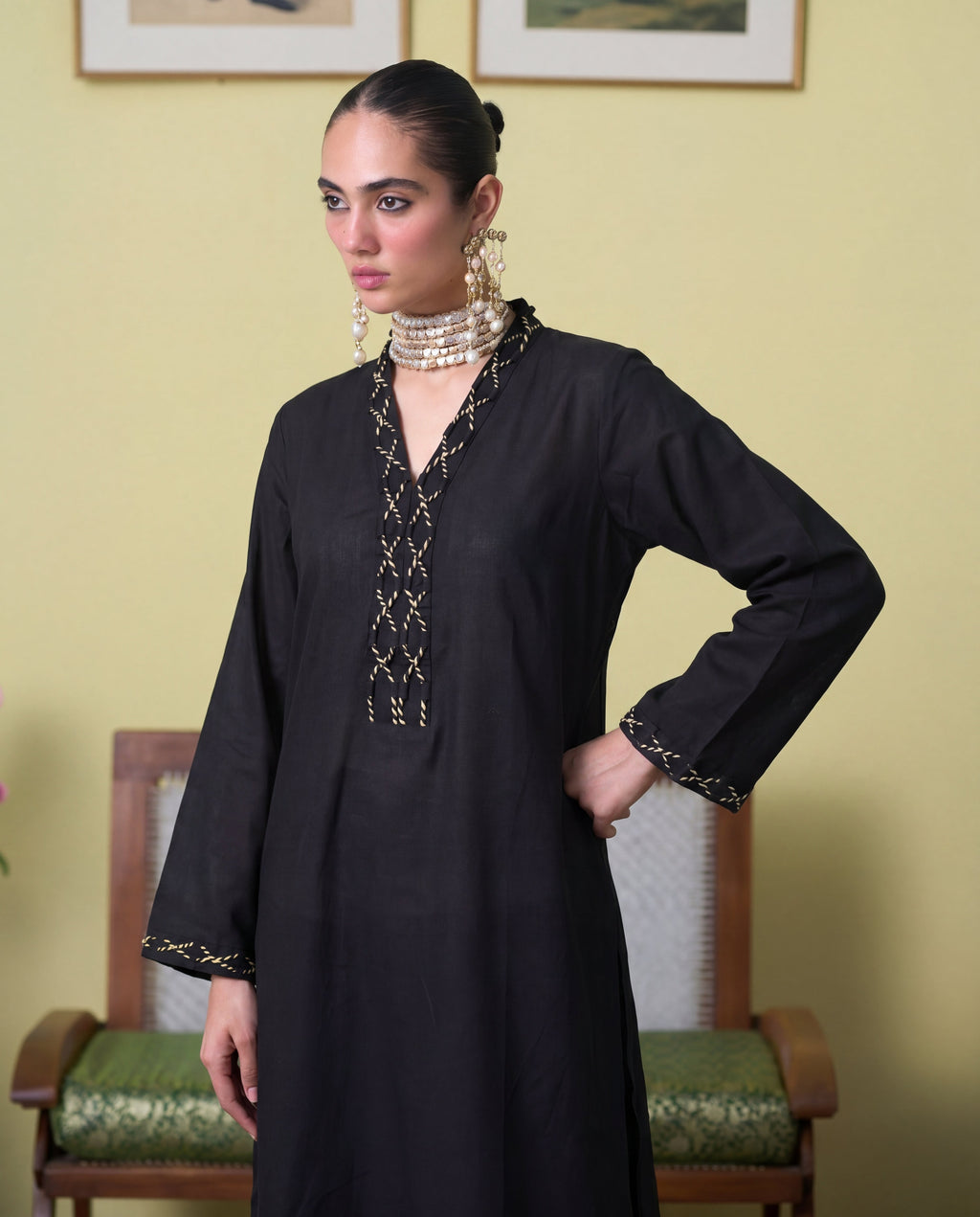 Espresso Black Velvet Pakistani Summer Dresses - Sahiba-clothing - 6