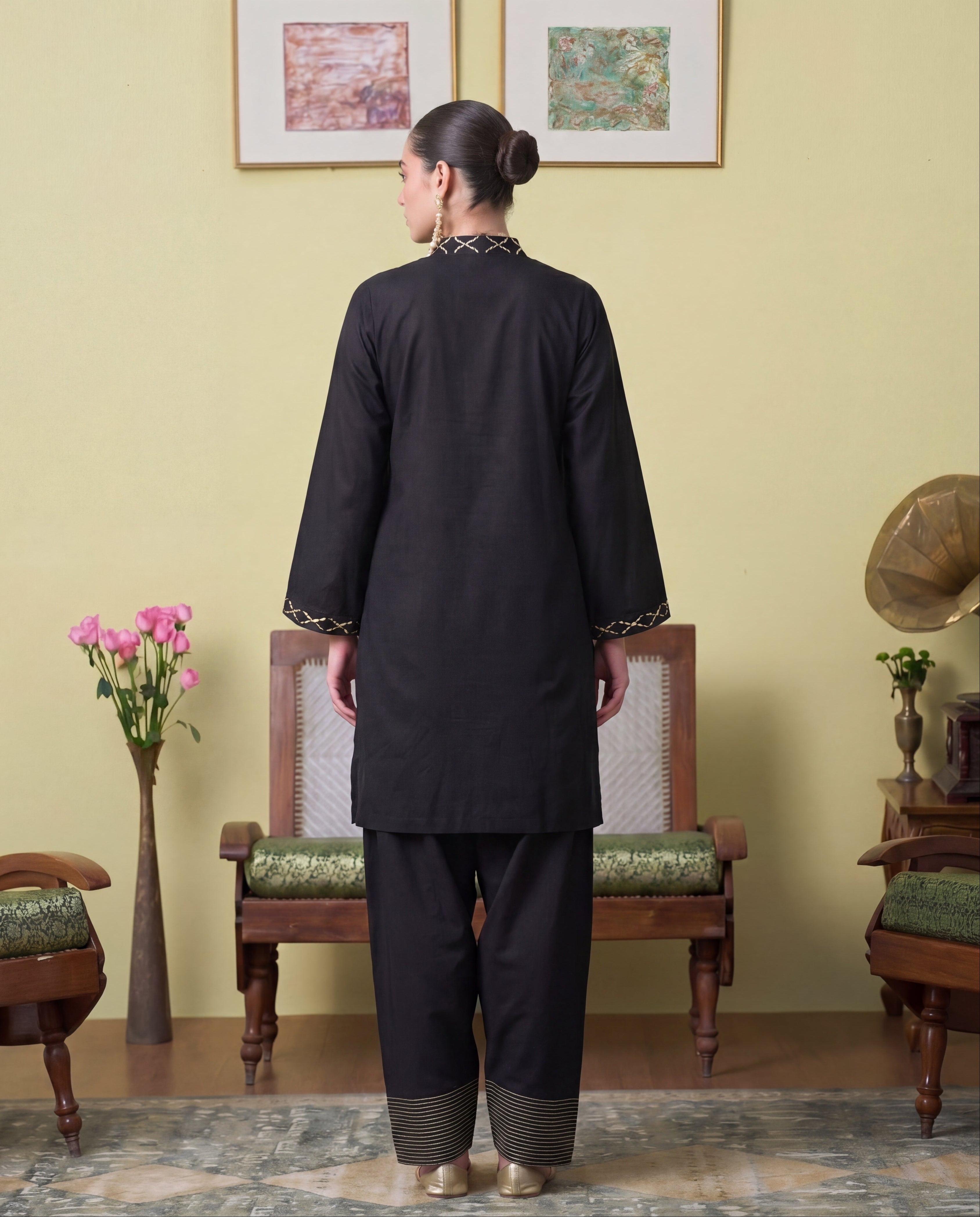 Espresso Black Velvet Pakistani Summer Dresses - Sahiba-clothing - 2