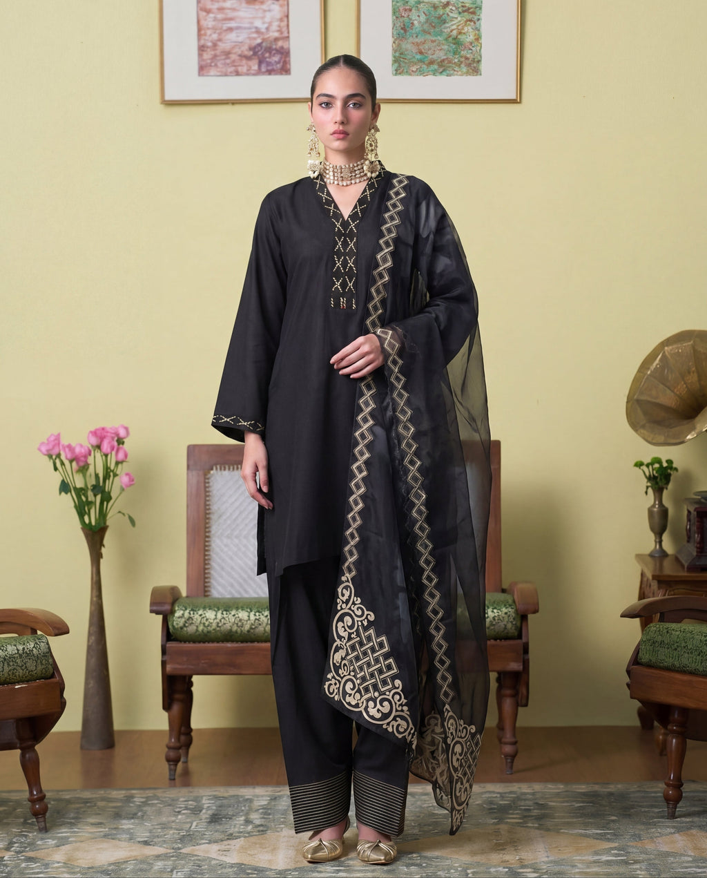 Espresso Black Velvet Pakistani Summer Dresses - Sahiba-clothing - 1