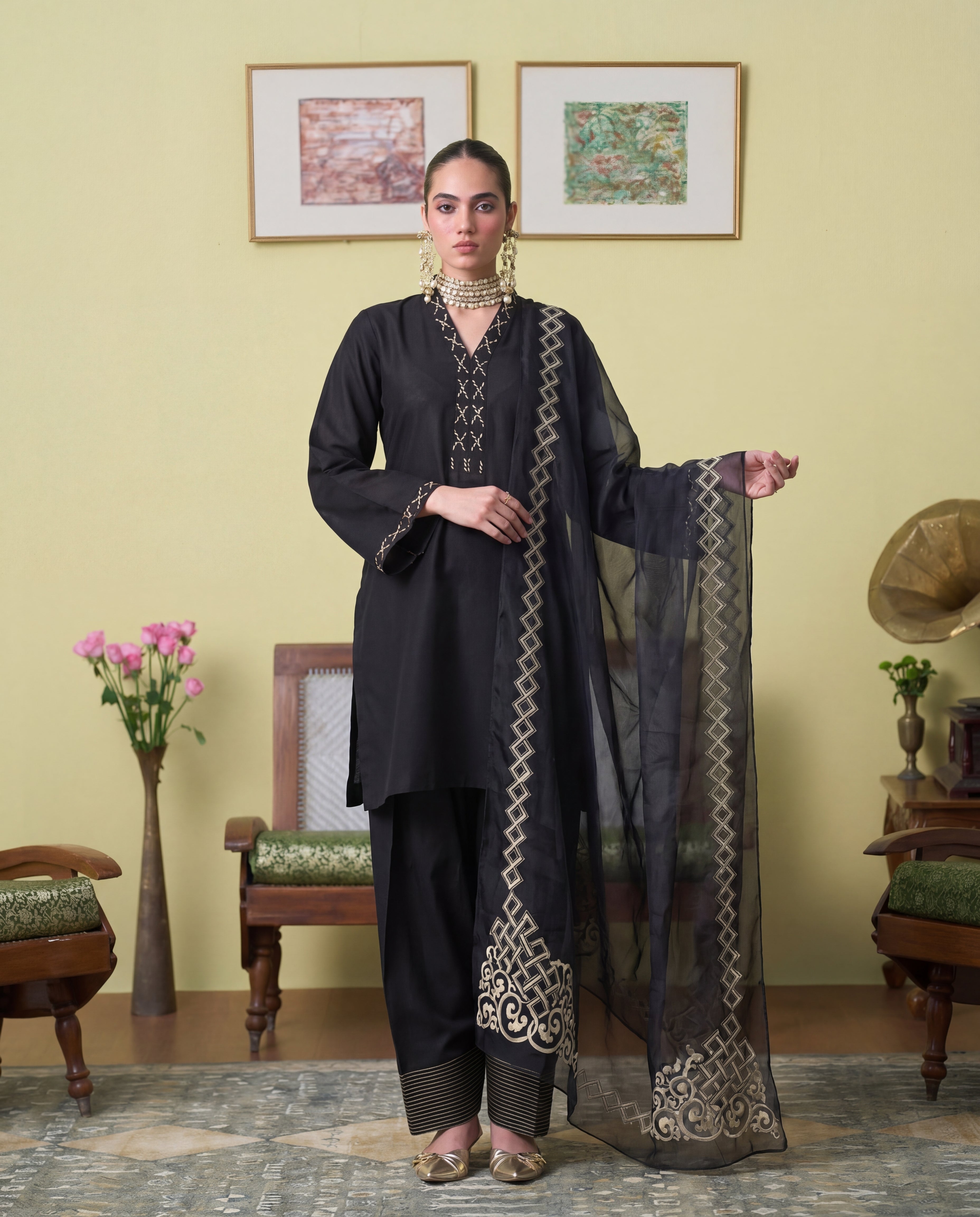 Espresso Black Velvet Pakistani Summer Dresses - Sahiba-clothing - 7