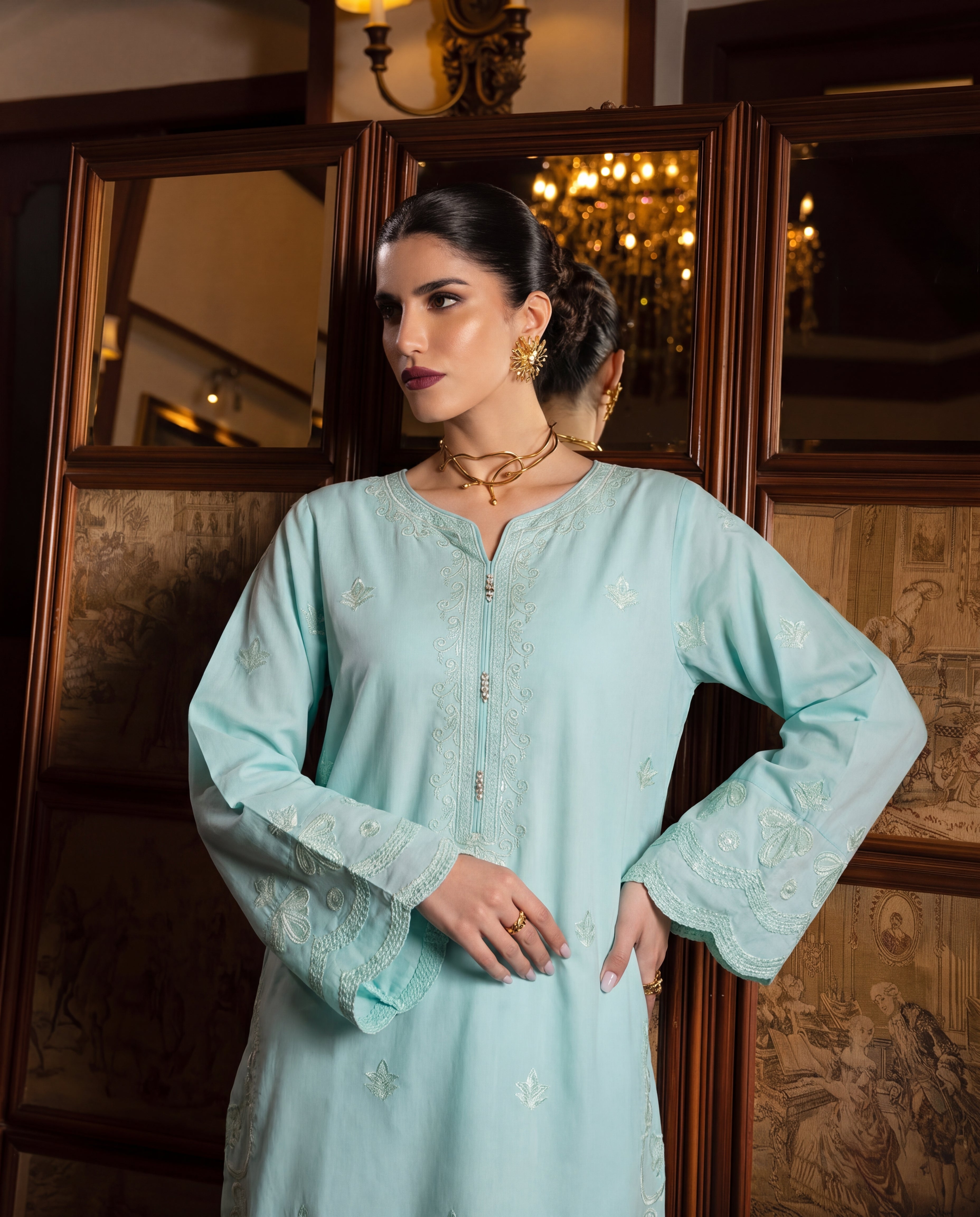 Freedom Cyan Premium Fabric Pakistani Summer Dresses - Sahiba-clothing - 2