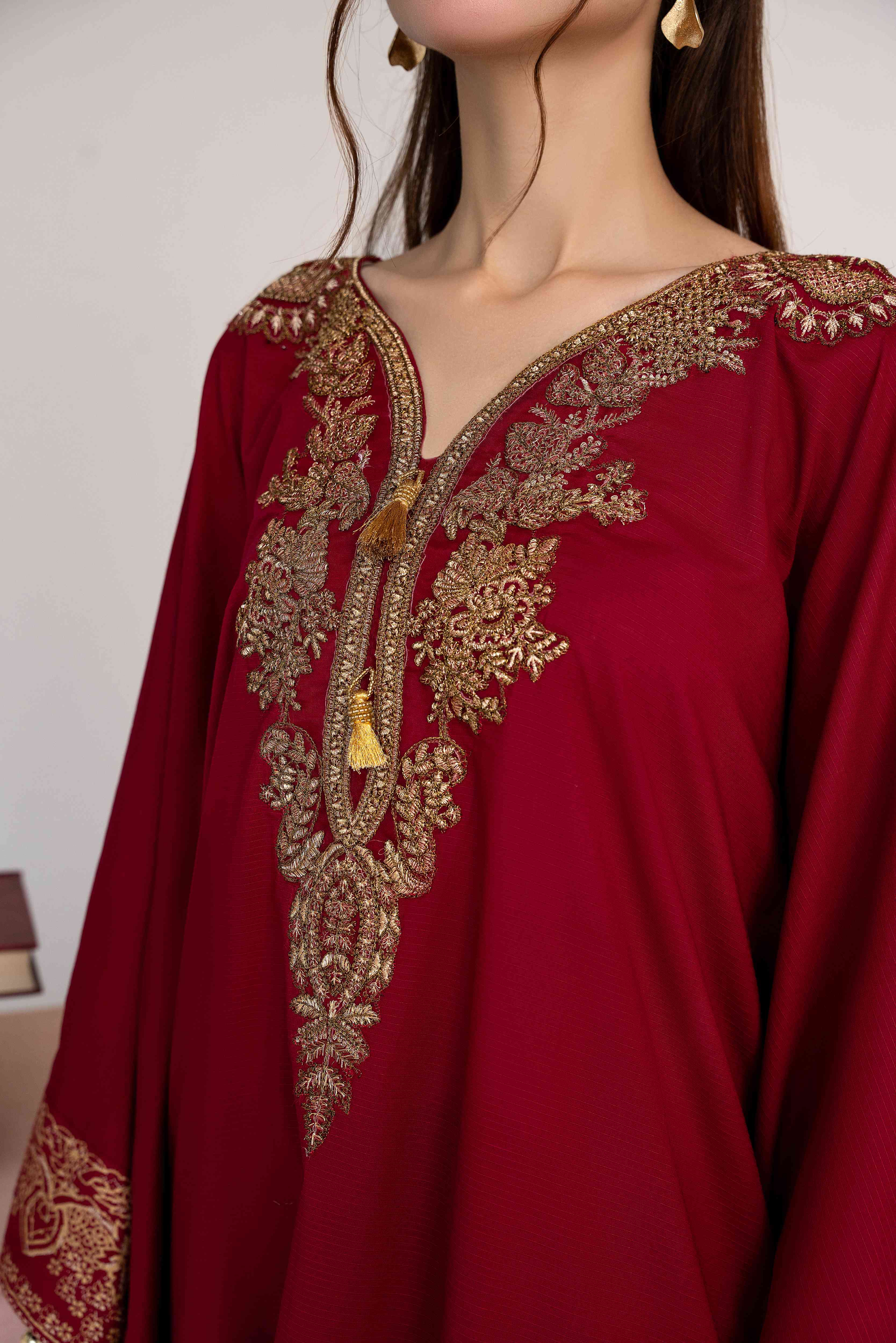 Crescent Maroon Premium Fabric Pakistani Summer Dresses - Sahiba-clothing - 3