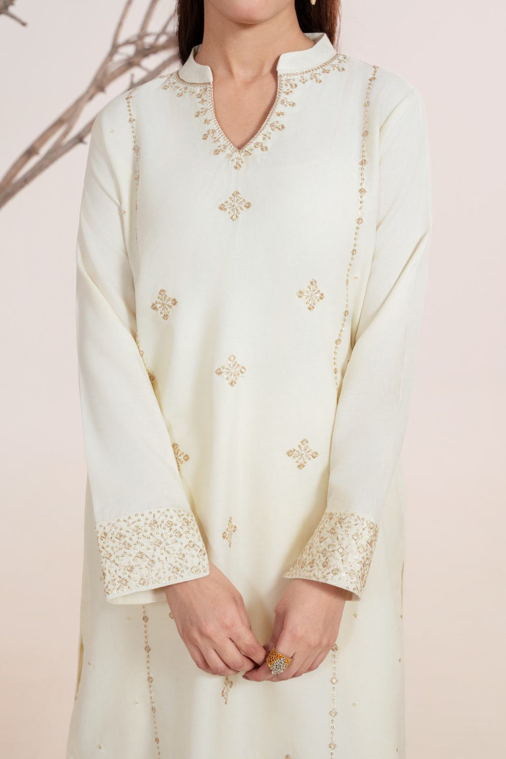 Tarz beige Premium Fabric Pakistani Winter Dresses - Sahiba-clothing - 2