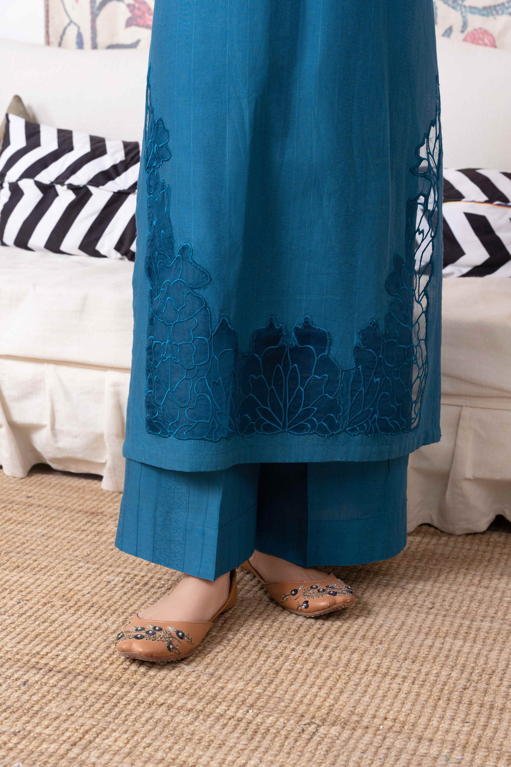 Calico - Blue Cotton Pakistani Summer Dresses - Sahiba-clothing - 3