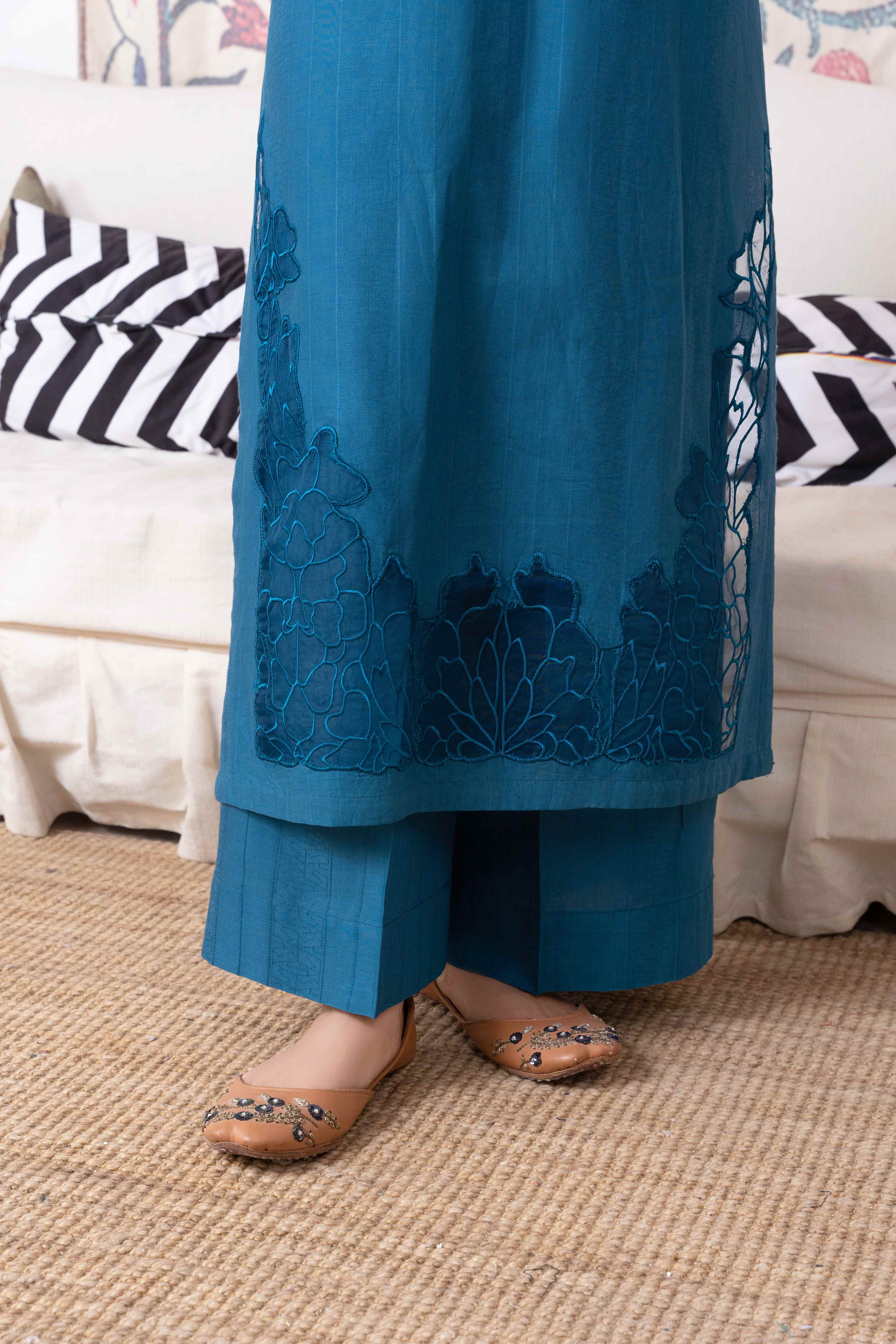 Calico - Blue Cotton Pakistani Summer Dresses - Sahiba-clothing - 3