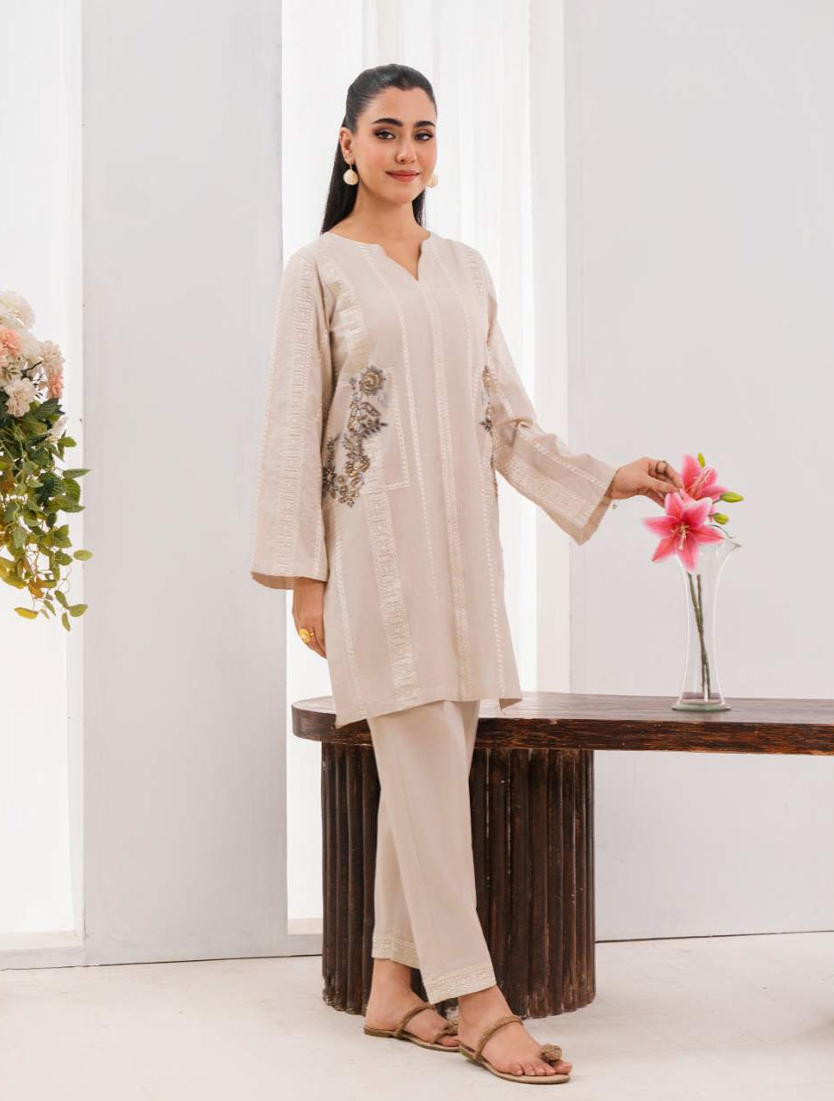 Nishat - Ivory Premium Fabric Pakistani Winter Dresses - Sahiba-clothing - 2