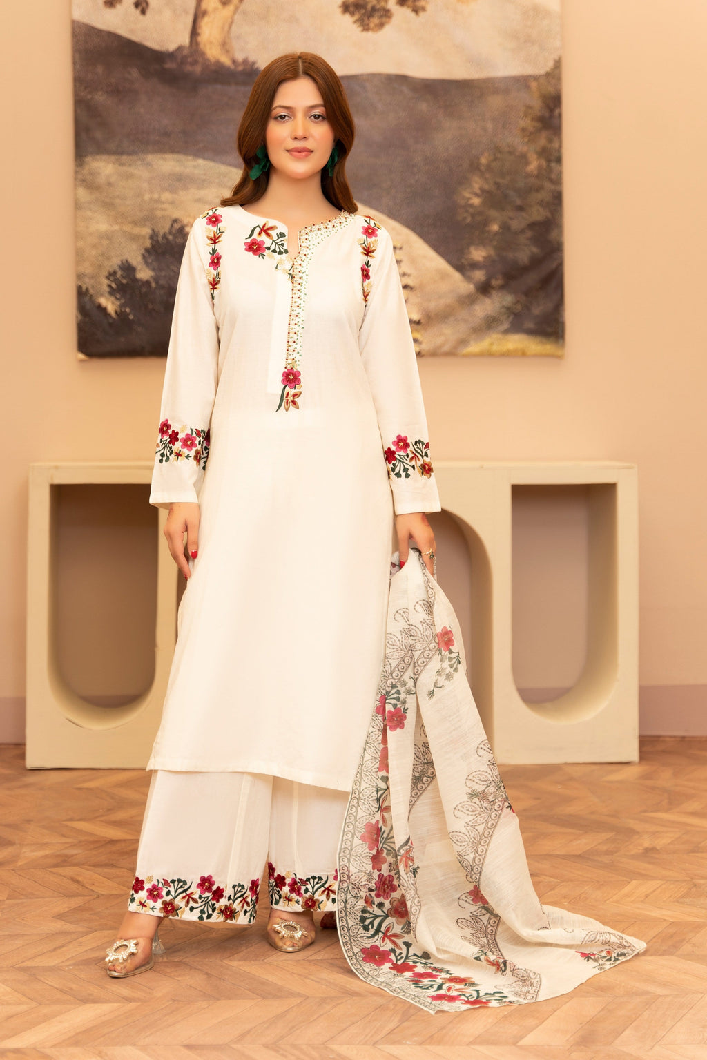 Kriti - White Premium Fabric Pakistani Summer Dresses - Sahiba-clothing - 1