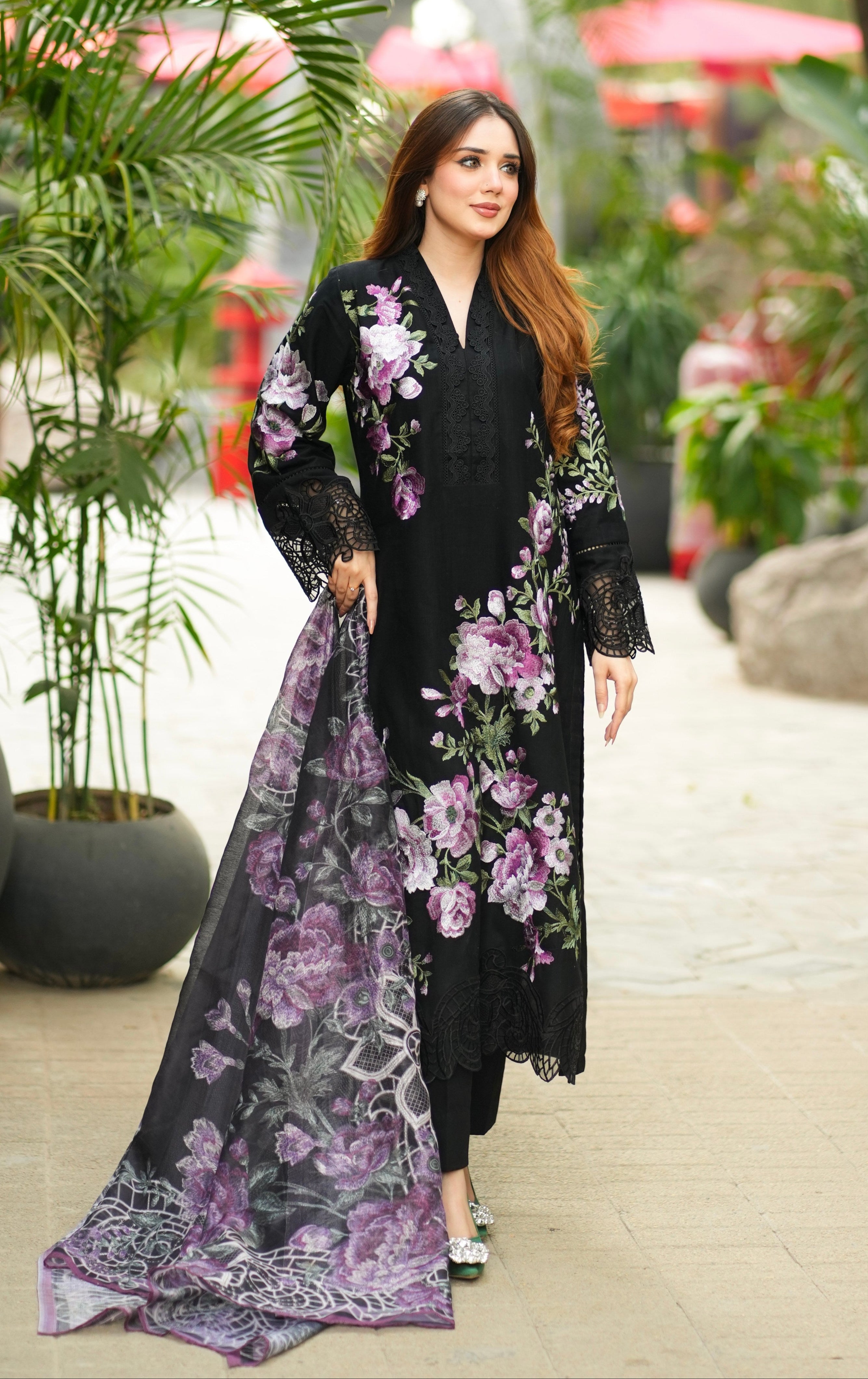 Rohini - Black Premium Fabric Pakistani Summer Dresses - Sahiba-clothing - 1
